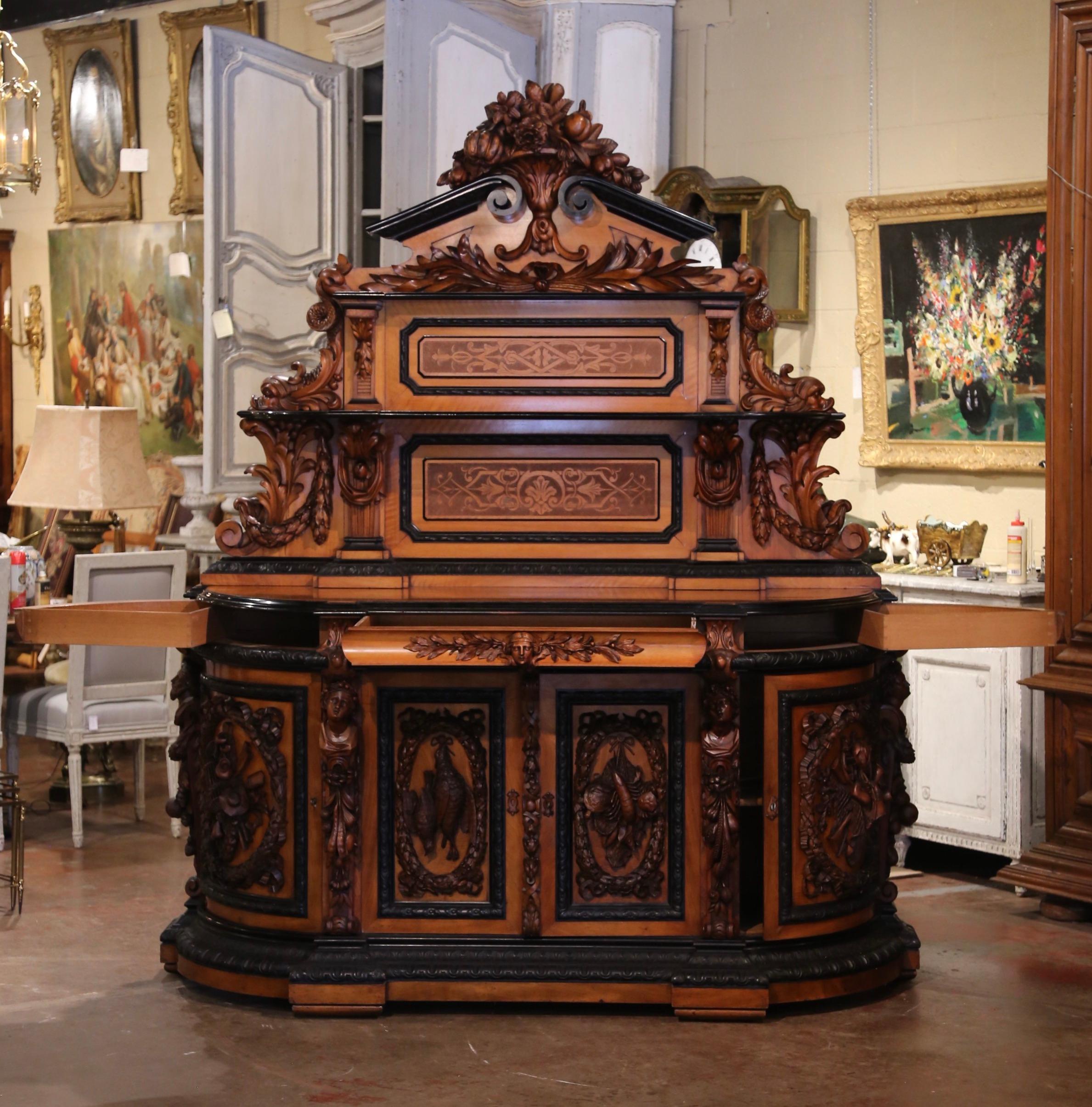 Mid-19th Century French Carved Rosewood Hunt Buffet with Bird and Fruit Motifs 8