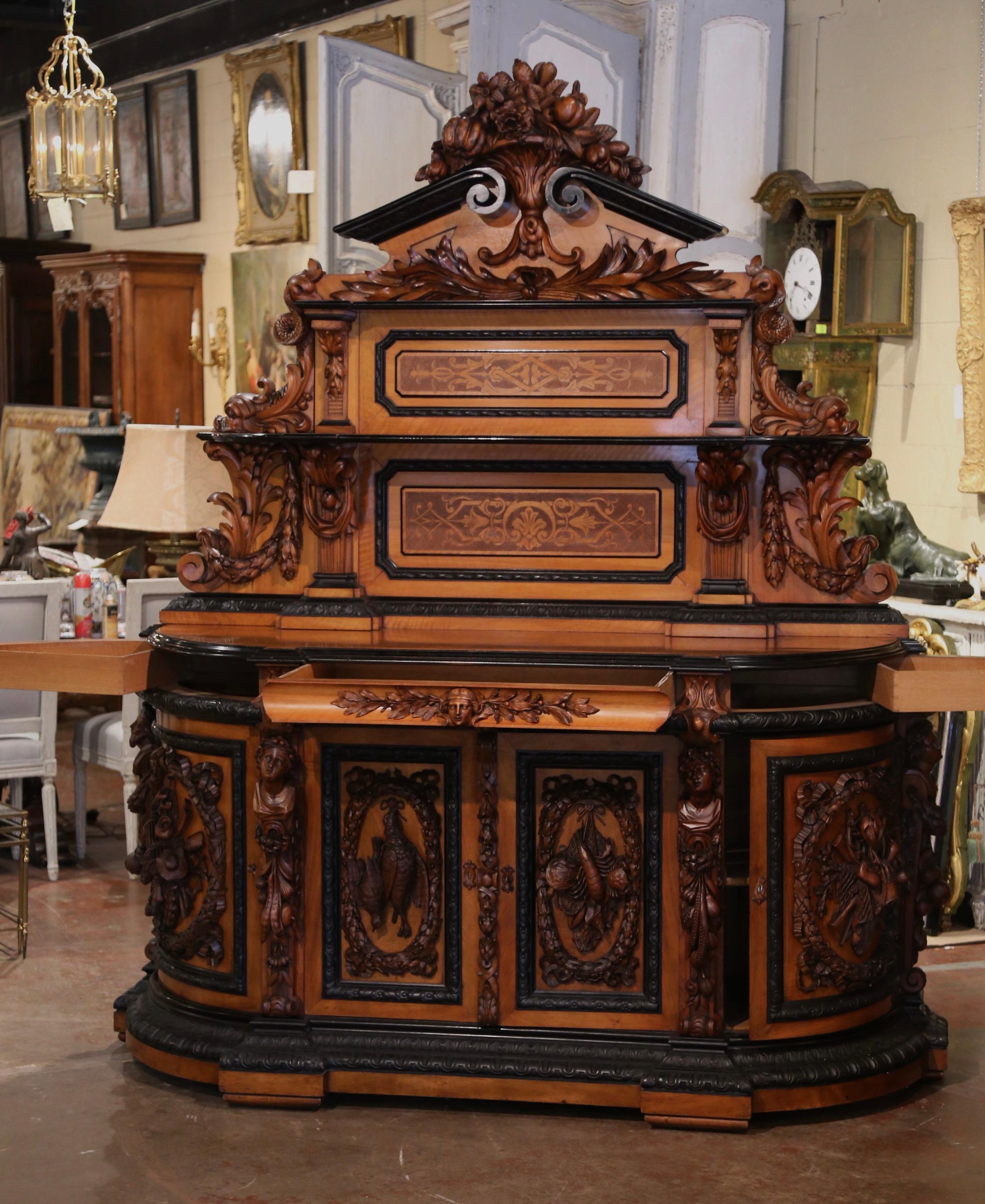Mid-19th Century French Carved Rosewood Hunt Buffet with Bird and Fruit Motifs 9