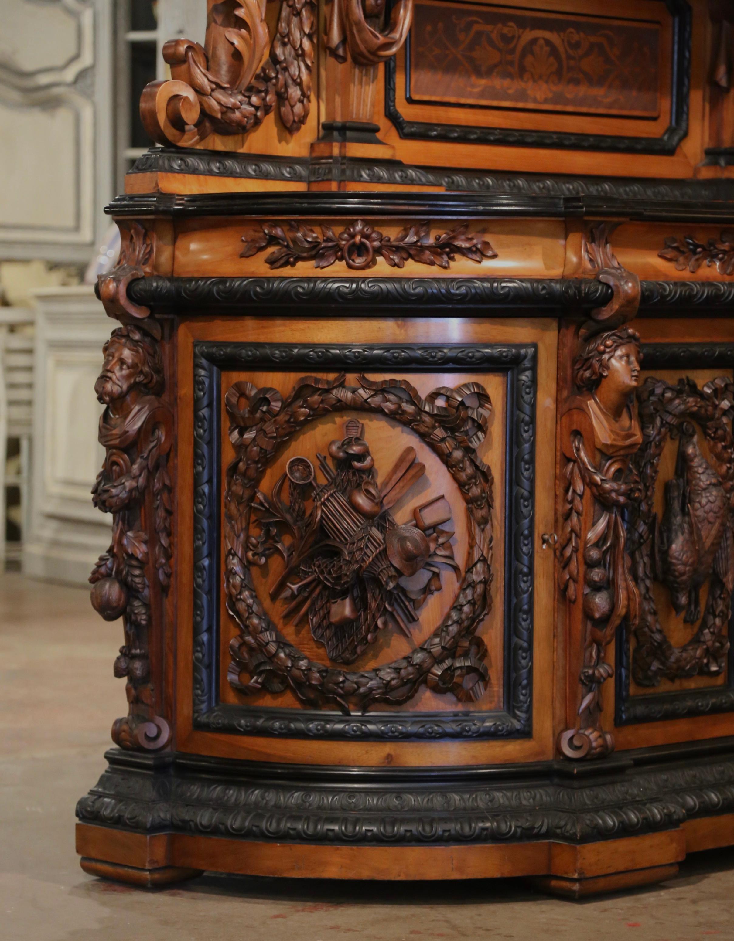 Mid-19th Century French Carved Rosewood Hunt Buffet with Bird and Fruit Motifs 12