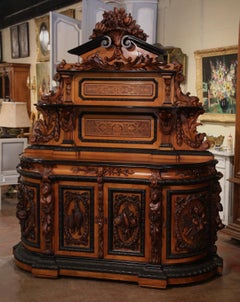 Mid-19th Century French Carved Rosewood Hunt Buffet with Bird and Fruit Motifs