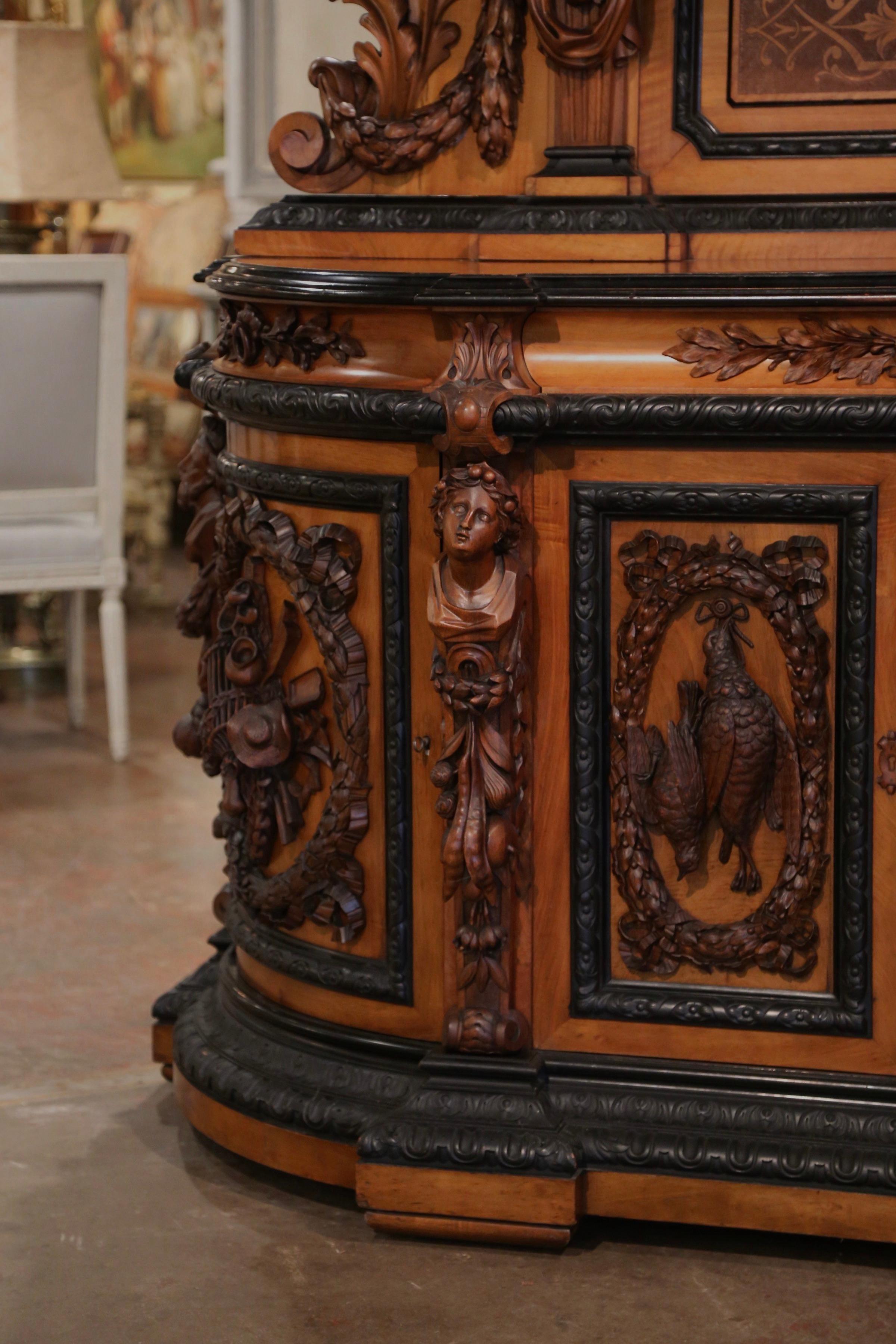 Mid-19th Century French Carved Rosewood Hunt Buffet with Bird and Fruit Motifs 1