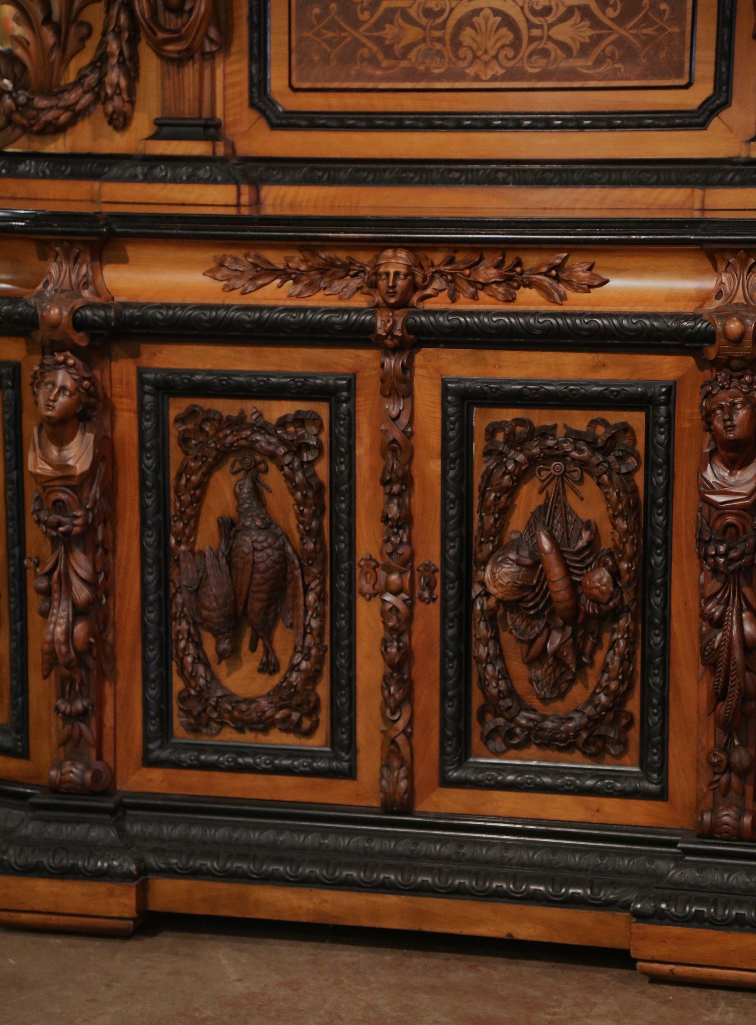 Mid-19th Century French Carved Rosewood Hunt Buffet with Bird and Fruit Motifs 3