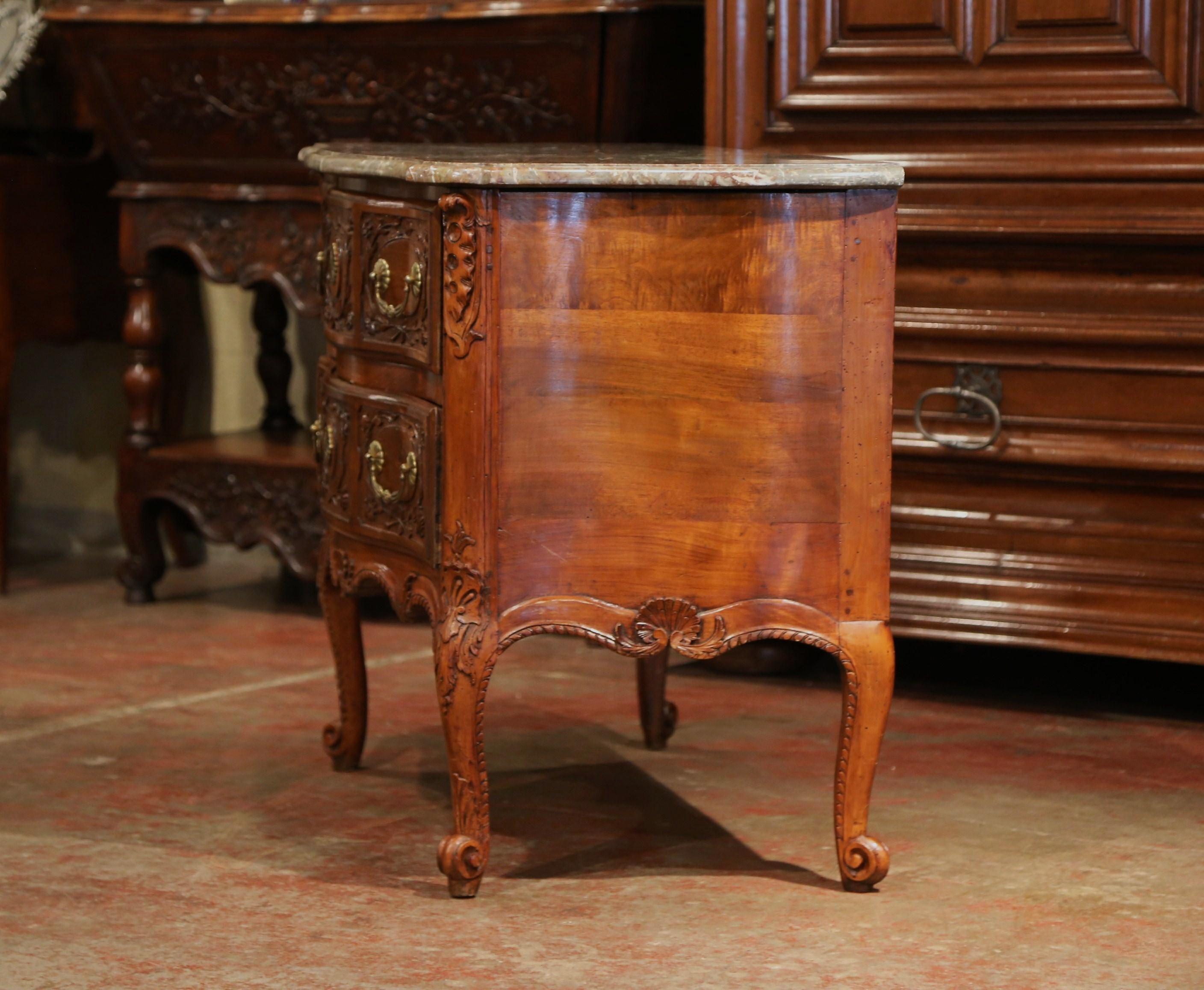 Mid-19th Century French Marble Top Carved Walnut Bombe Commode Chest of Drawers 5