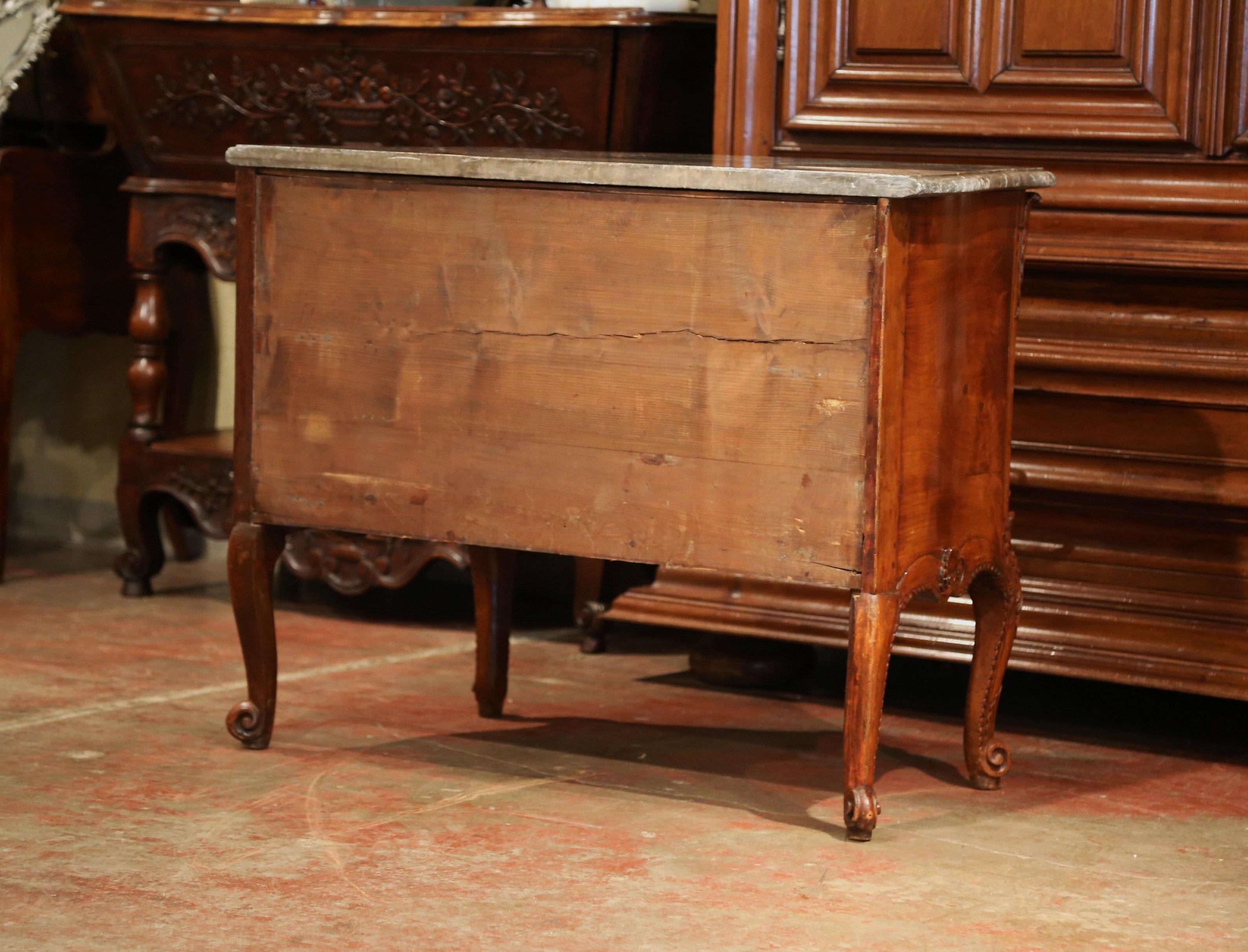 Mid-19th Century French Marble Top Carved Walnut Bombe Commode Chest of Drawers 6