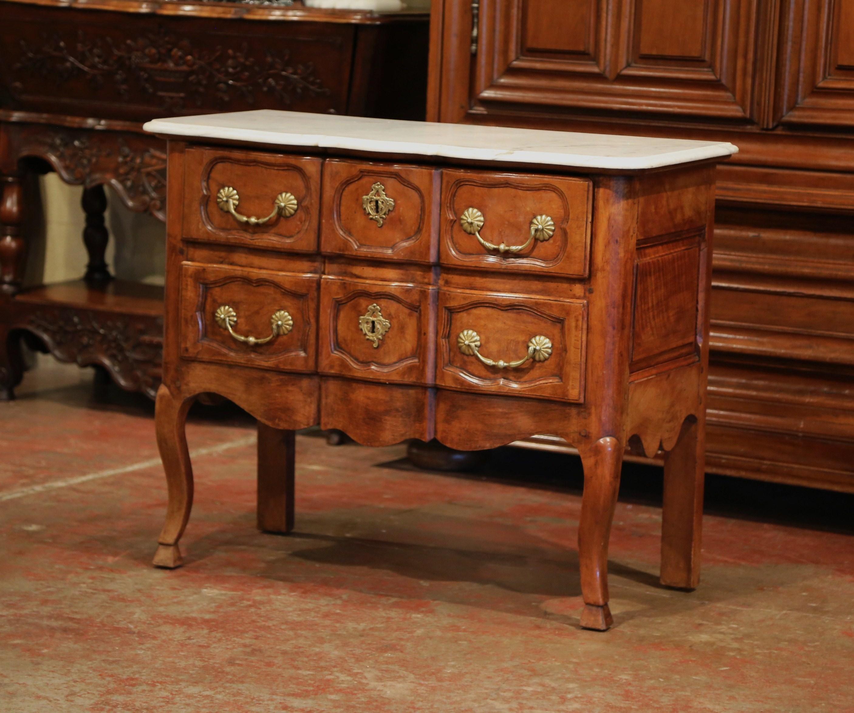 Mid-19th Century French Carved Walnut Commode Chest of Drawers with Marble Top 1