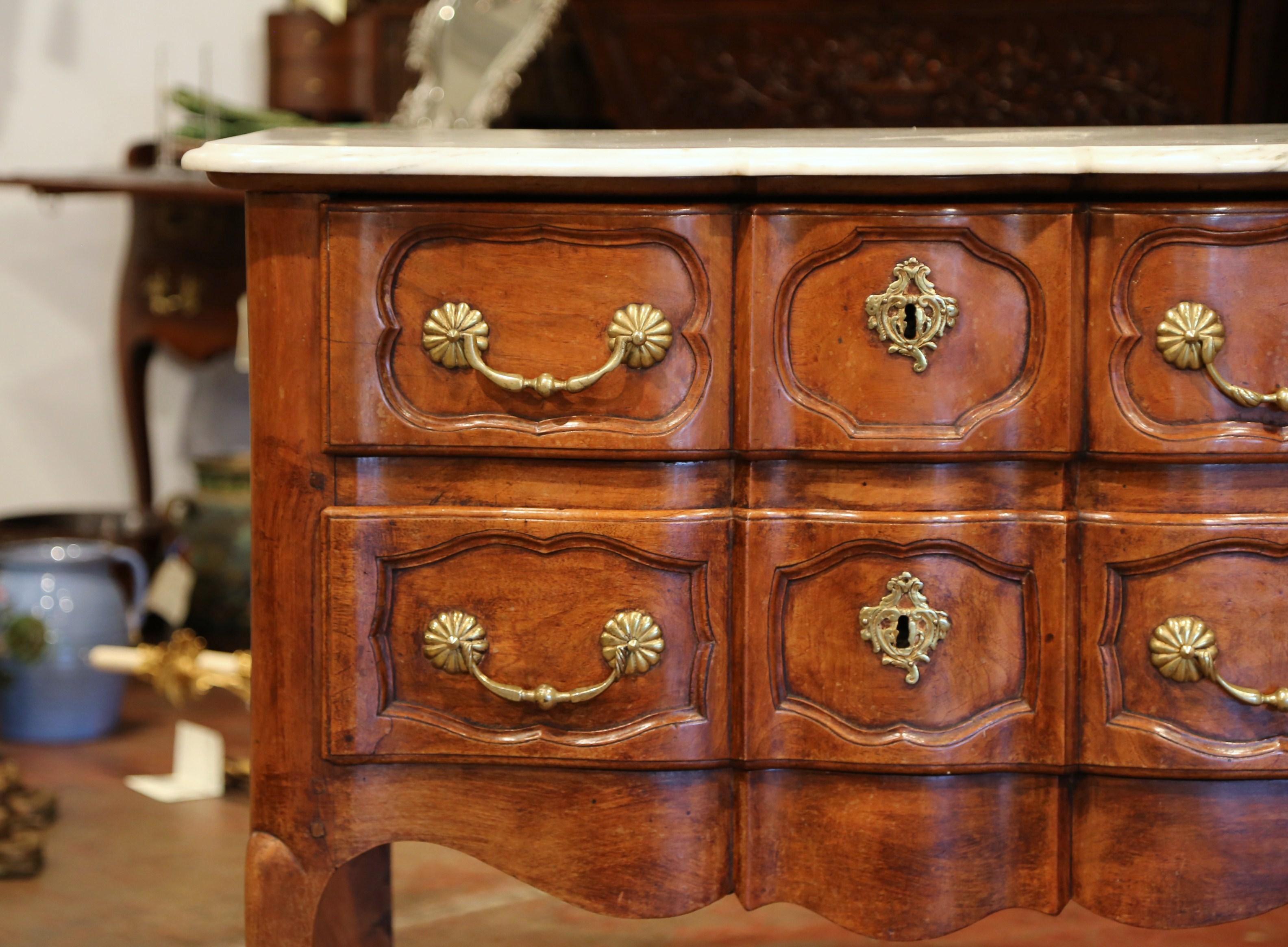 Mid-19th Century French Carved Walnut Commode Chest of Drawers with Marble Top 2