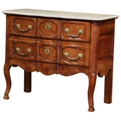 Mid-19th Century French Carved Walnut Commode Chest of Drawers with Marble Top