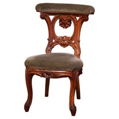 Used Mid-19th Century French Carved Walnut Prayer Bench or Prie-Dieu with Velvet