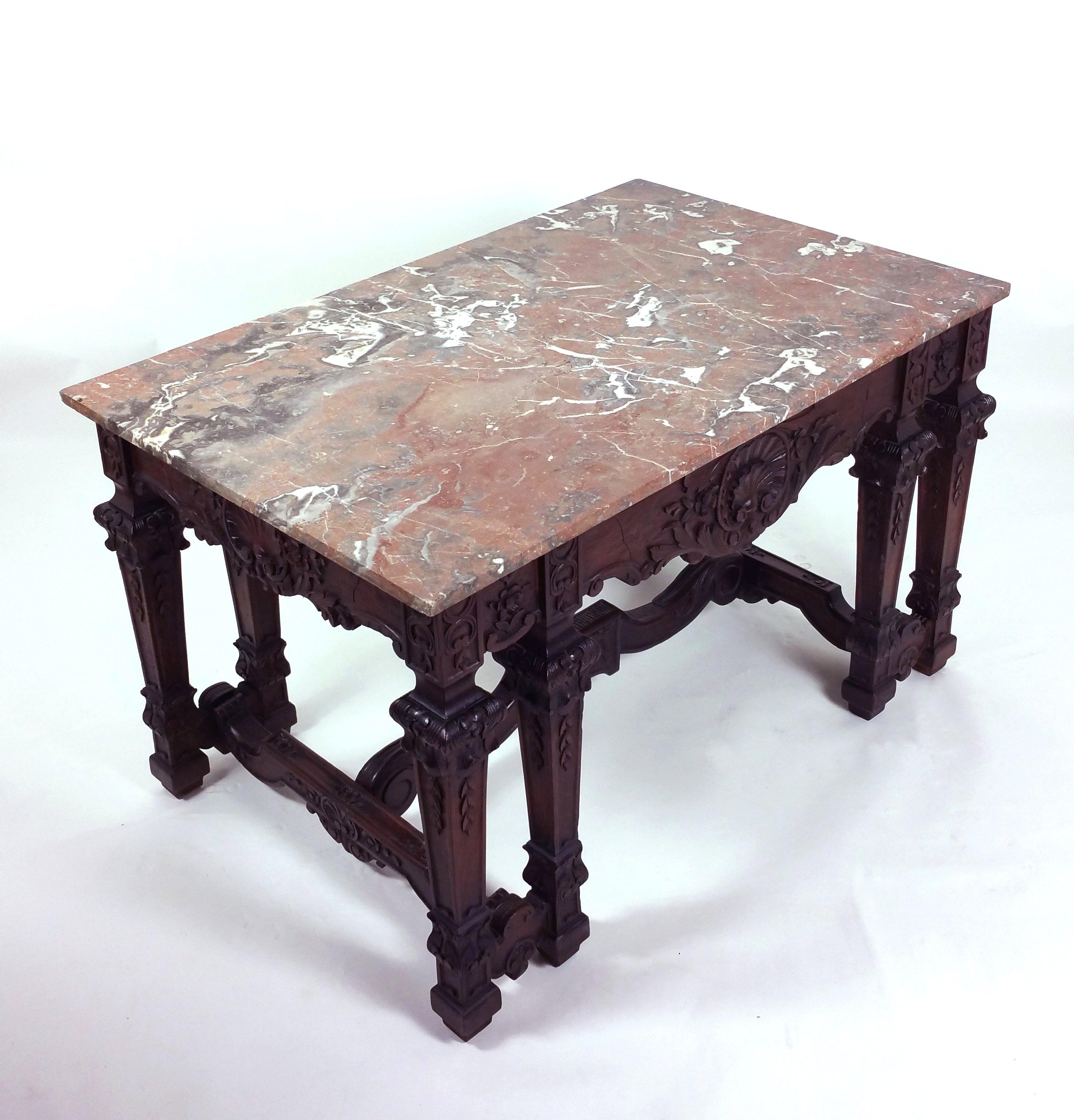 Mid-19th Century Marble Topped French Carved Walnut Provincial Centre Table 7