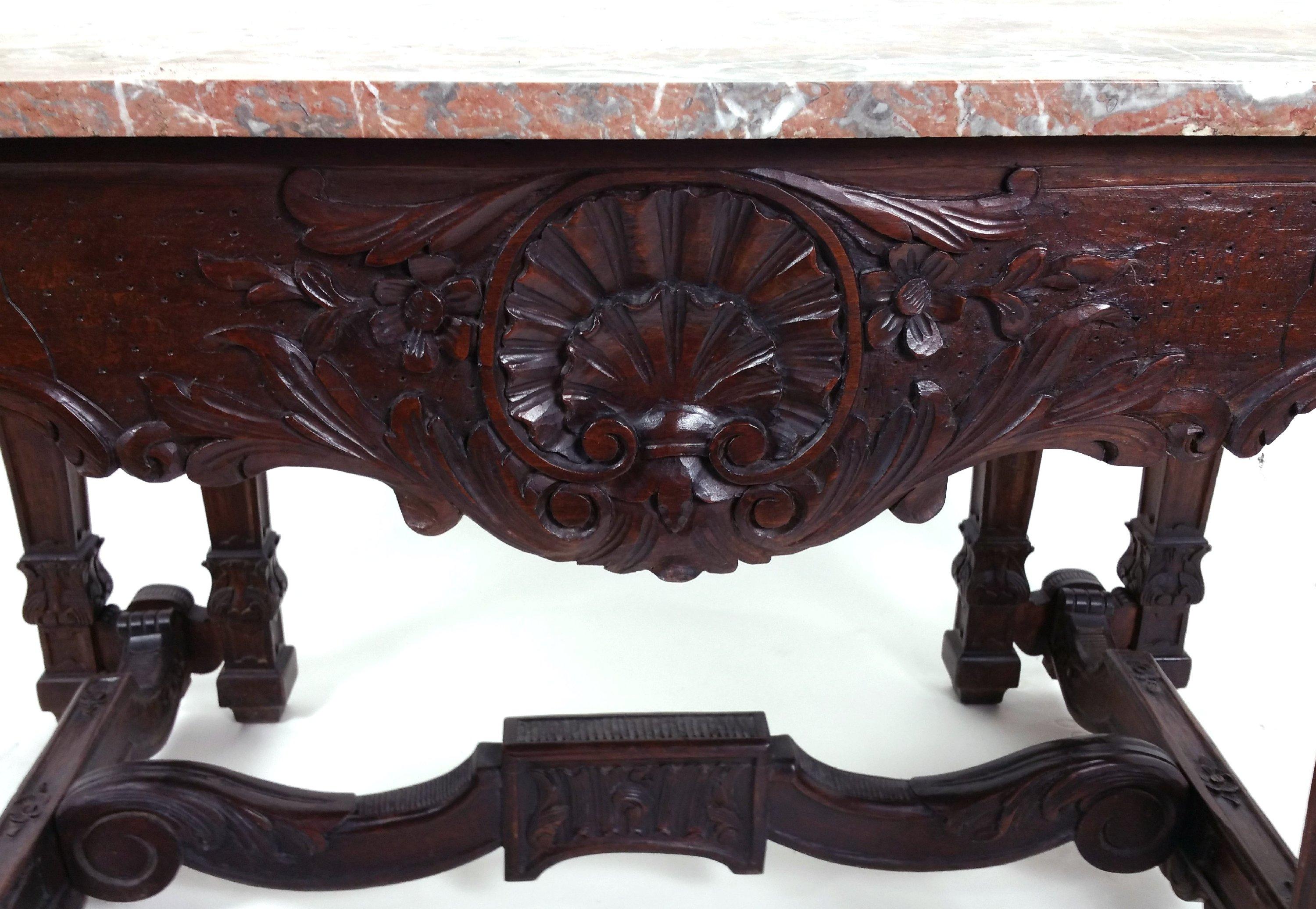 Mid-19th Century Marble Topped French Carved Walnut Provincial Centre Table In Good Condition In London, west Sussex