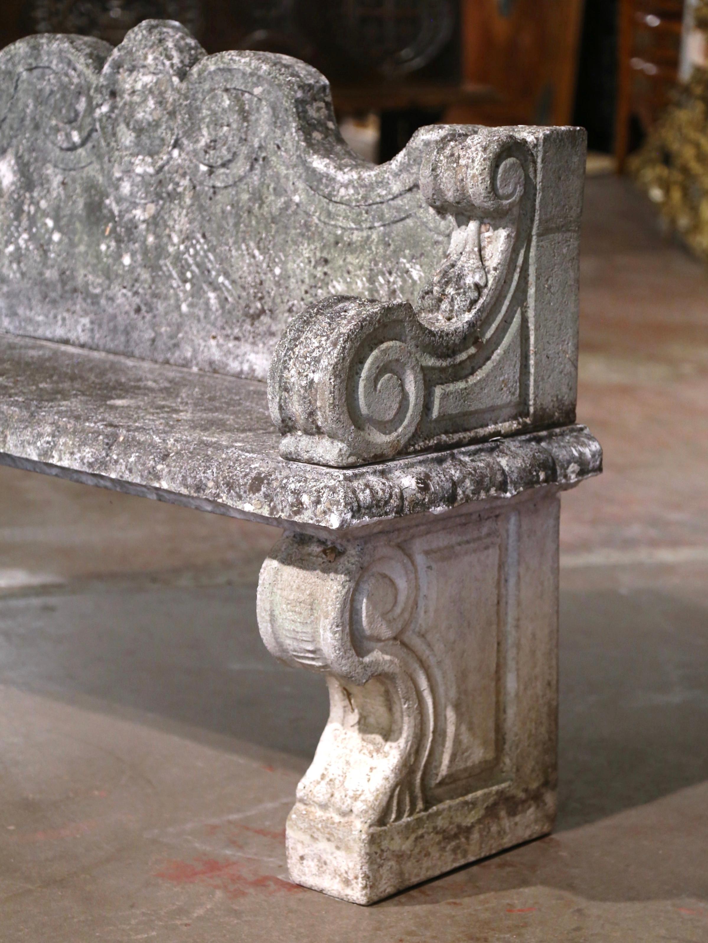Mid-19th Century French Carved Weathered Stone Garden Bench from Normandy 2