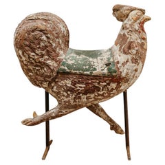 Coq de foire en bois sculpté français du milieu du 19e siècle