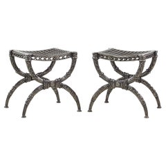Mid 19th Century French Cast Iron Curule Form Tabourets Benches, Pair