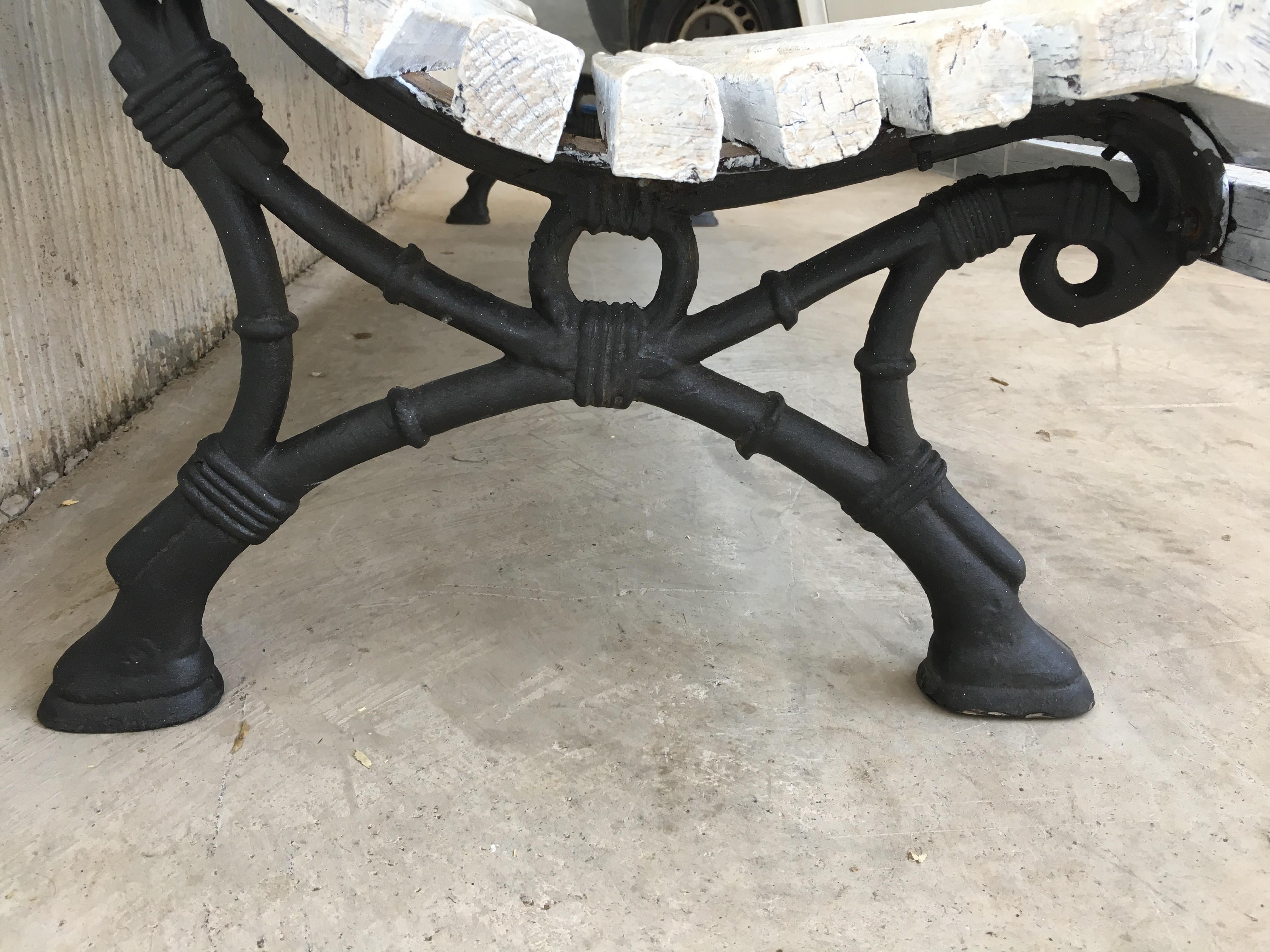 Mid-19th Century French Cast Iron Pair of Park Benches with Wood Slats In Good Condition In Miami, FL