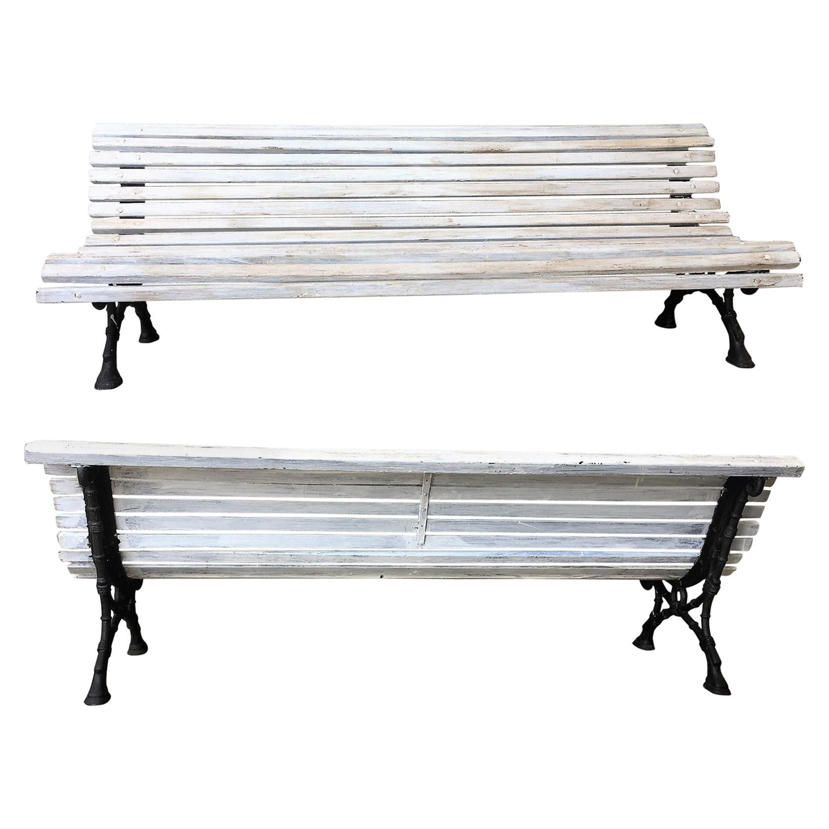 Mid-19th Century French Cast Iron Pair of Park Benches with Wood Slats