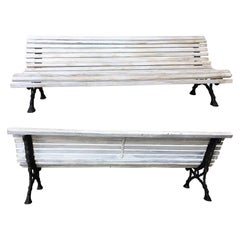 Vintage Mid-19th Century French Cast Iron Pair of Park Benches with Wood Slats