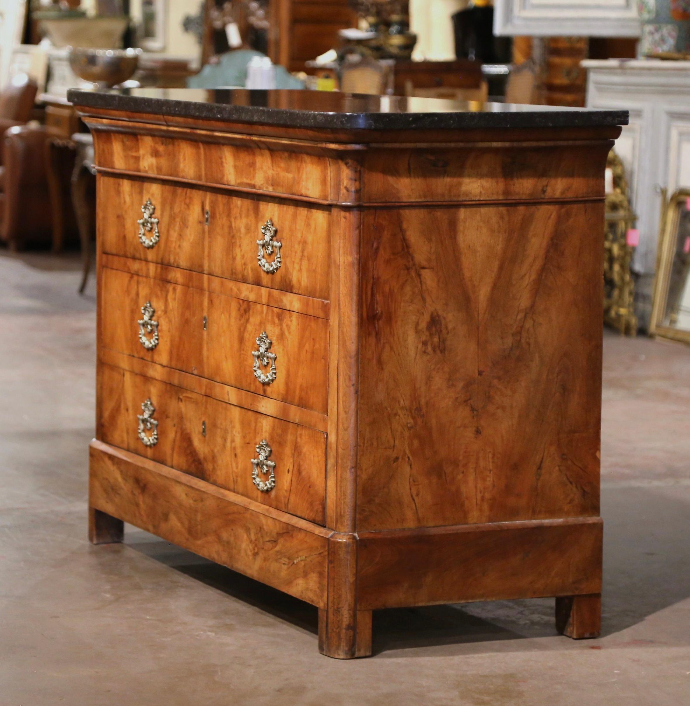 Mid-19th Century French Charles X Marble Top Walnut Four-Drawer Chest For Sale 7