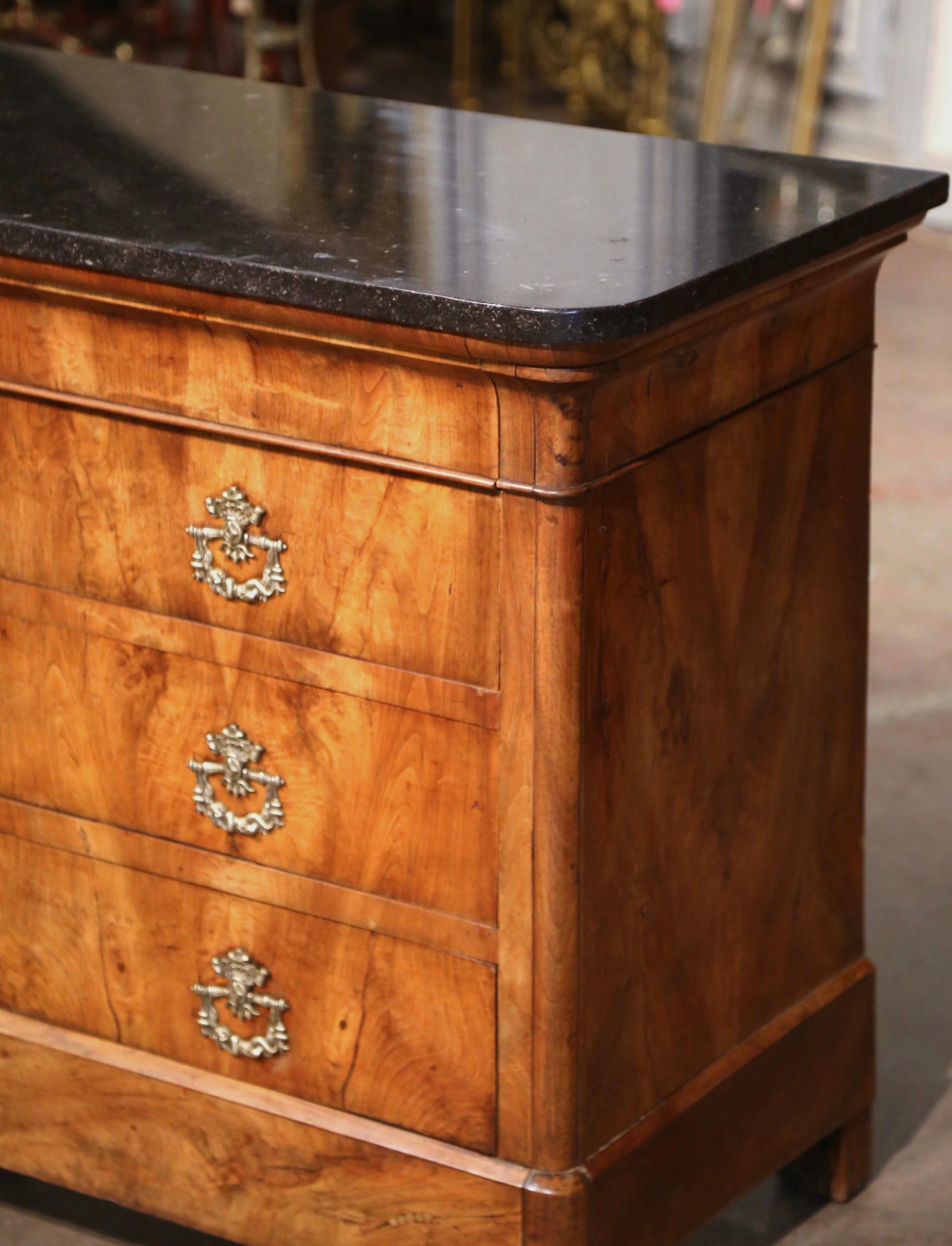 Mid-19th Century French Charles X Marble Top Walnut Four-Drawer Chest In Excellent Condition In Dallas, TX