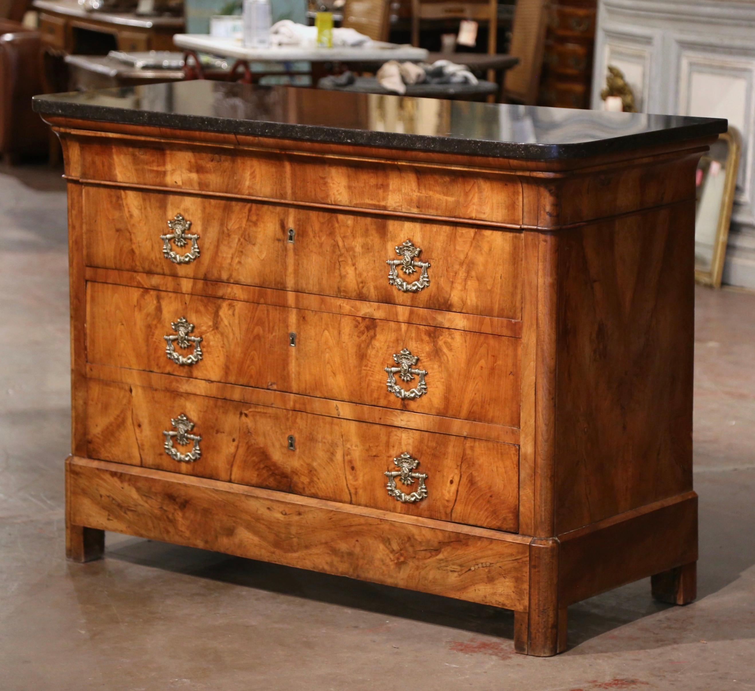 Mid-19th Century French Charles X Marble Top Walnut Four-Drawer Chest 1