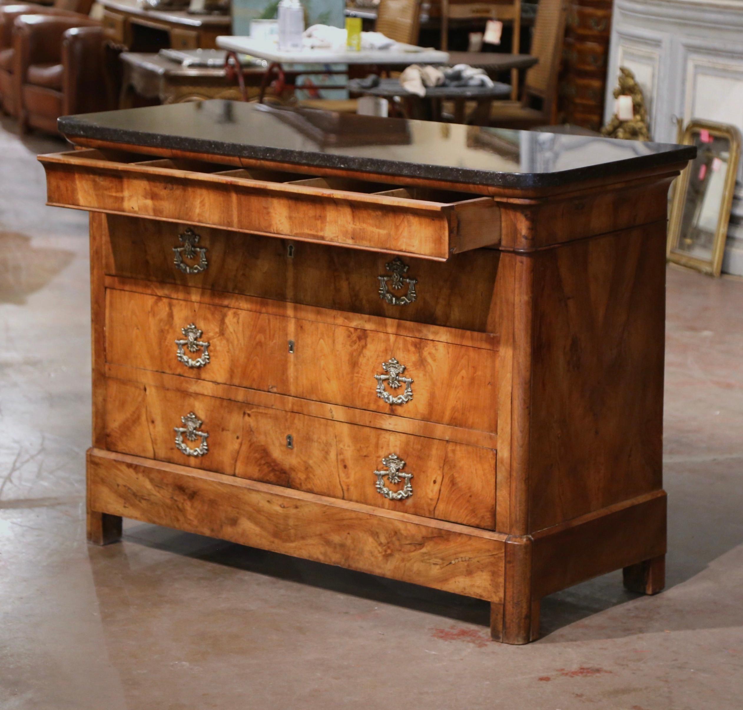 Mid-19th Century French Charles X Marble Top Walnut Four-Drawer Chest For Sale 4