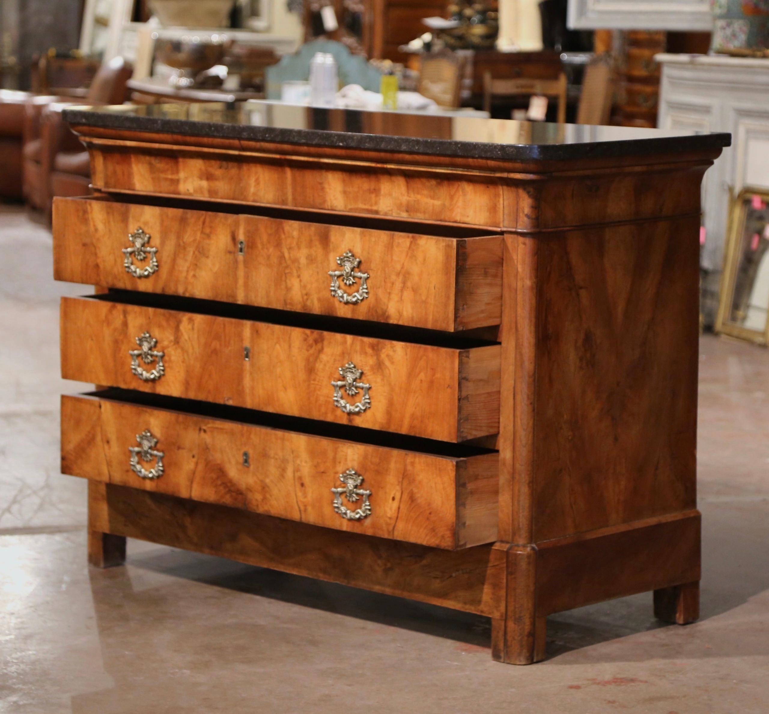 Mid-19th Century French Charles X Marble Top Walnut Four-Drawer Chest For Sale 5