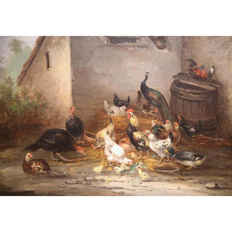 This beautiful, antique oil on canvas painting was created in France, circa 1850. The painting depicts a typical French 