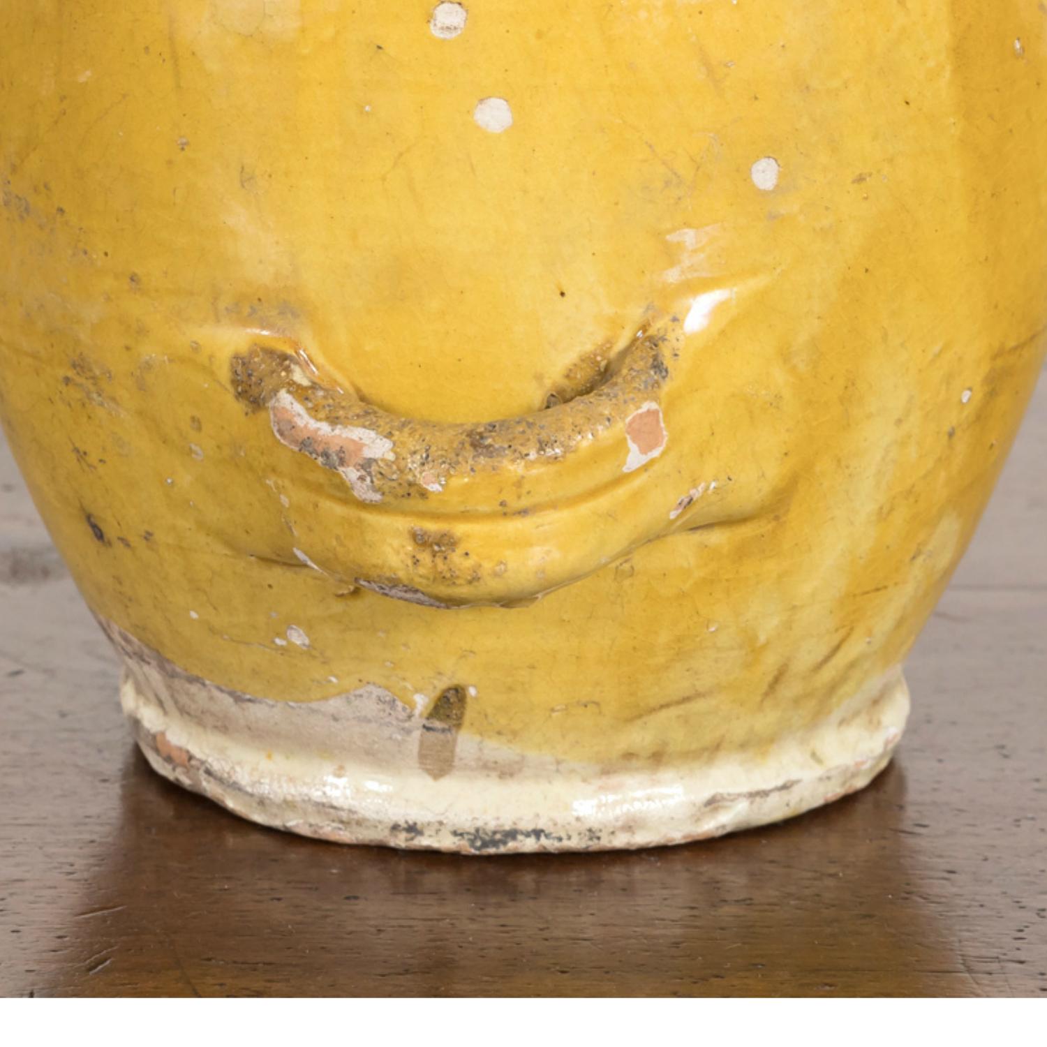 Mid-19th Century French Conscience Water or Olive Oil Jug with Yellow Glaze 6