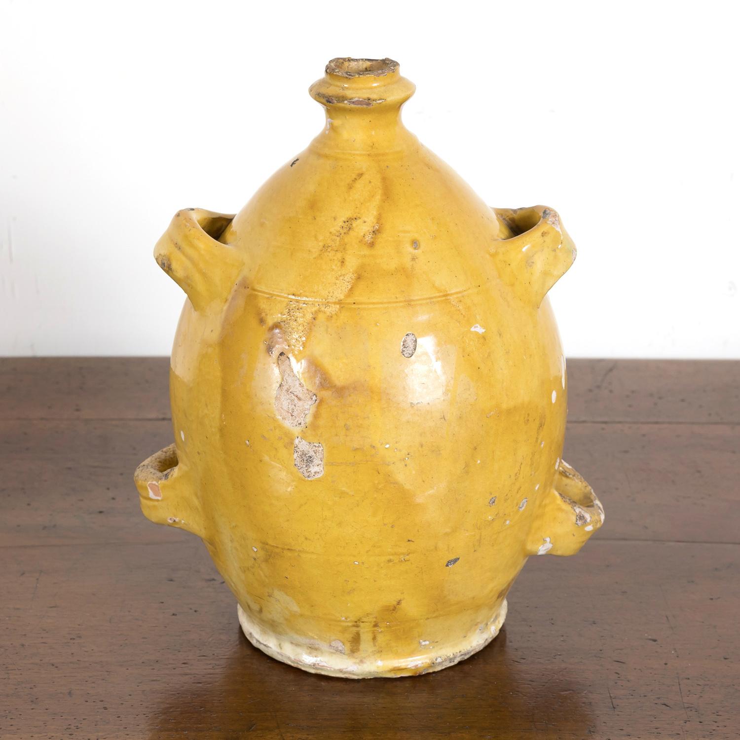 Mid-19th Century French Conscience Water or Olive Oil Jug with Yellow Glaze 7