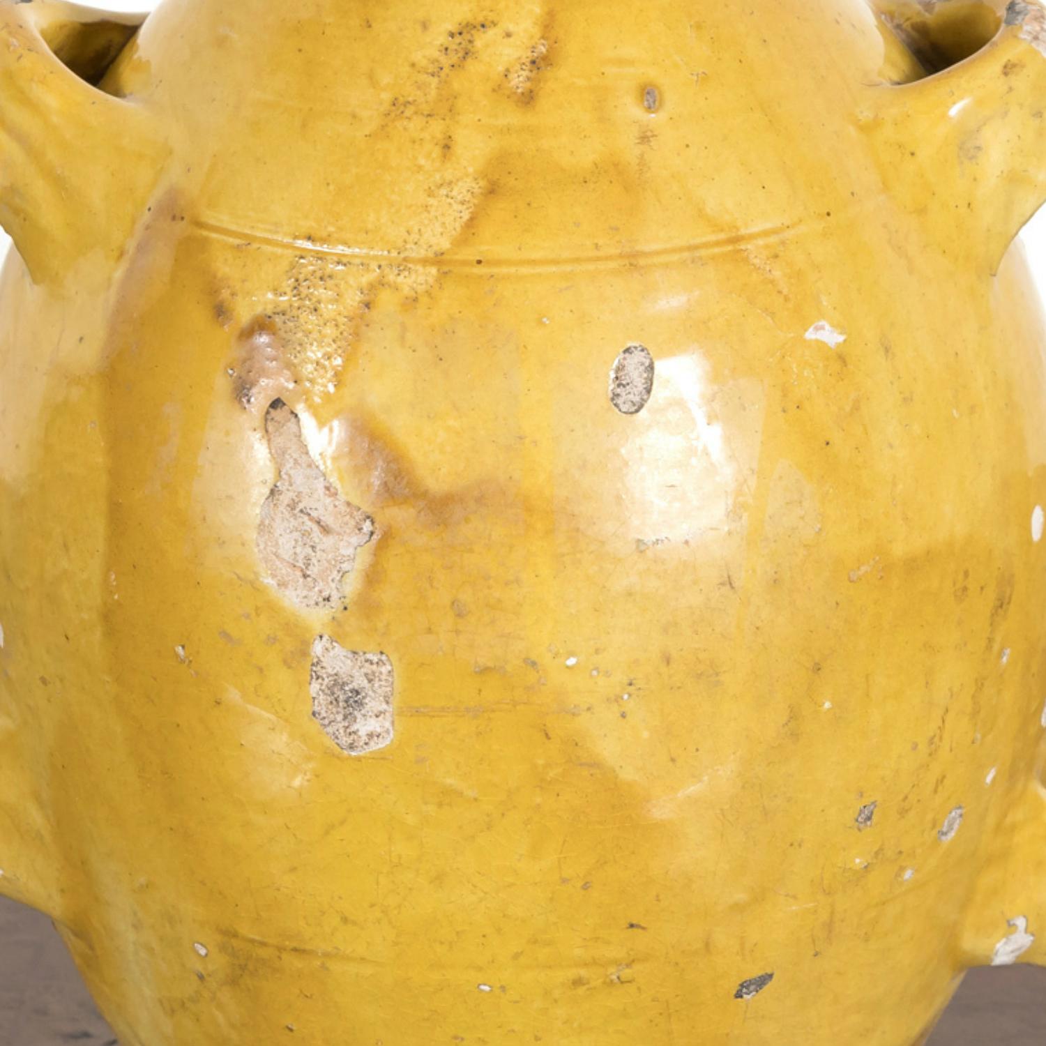 Mid-19th Century French Conscience Water or Olive Oil Jug with Yellow Glaze 8