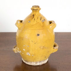 Mid-19th Century French Conscience Water or Olive Oil Jug with Yellow Glaze