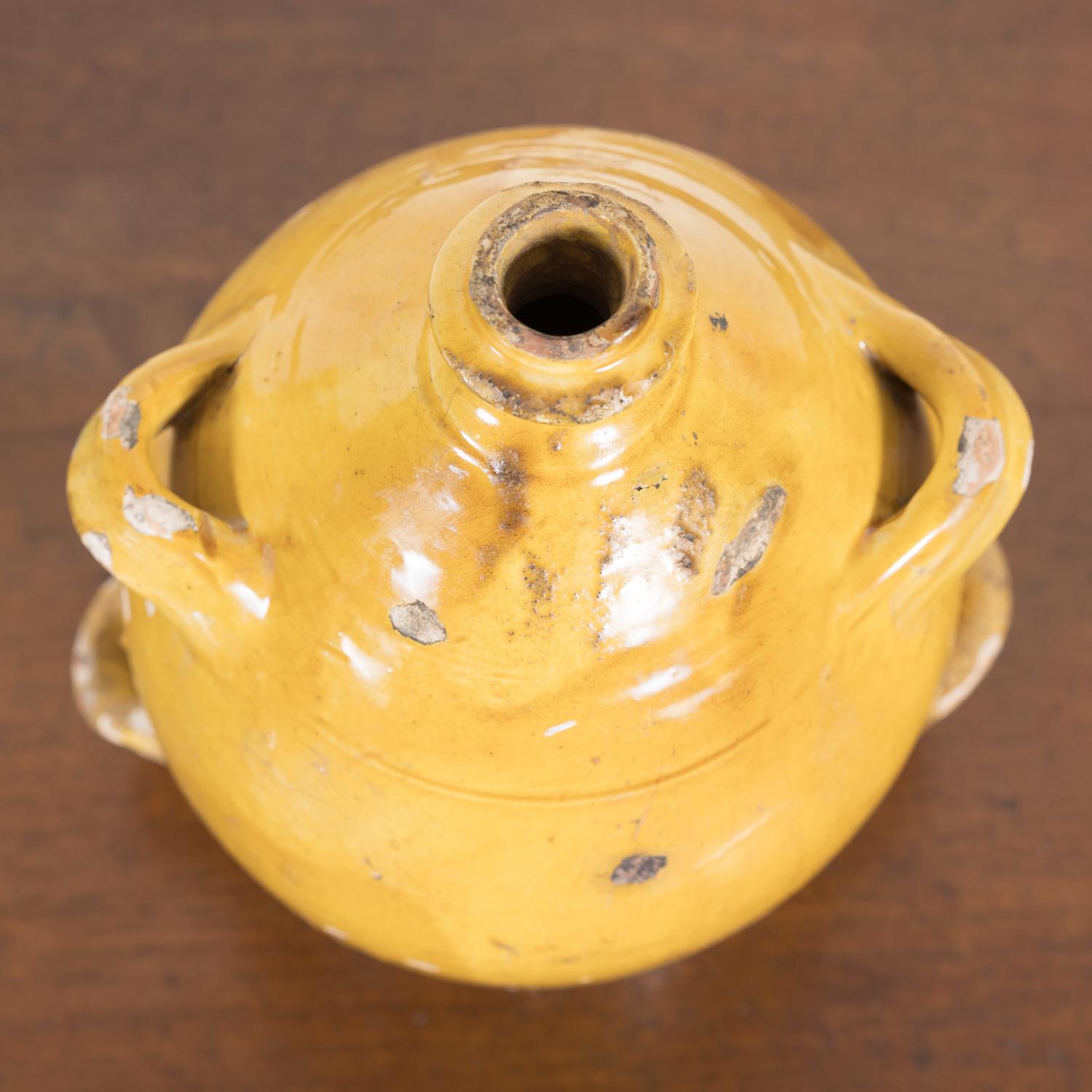 Mid-19th Century French Conscience Water or Olive Oil Jug with Yellow Glaze 4