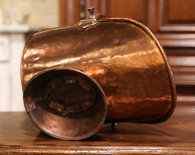 Mid19th Century French Copper and Brass Coal Bucket with Dual Handles