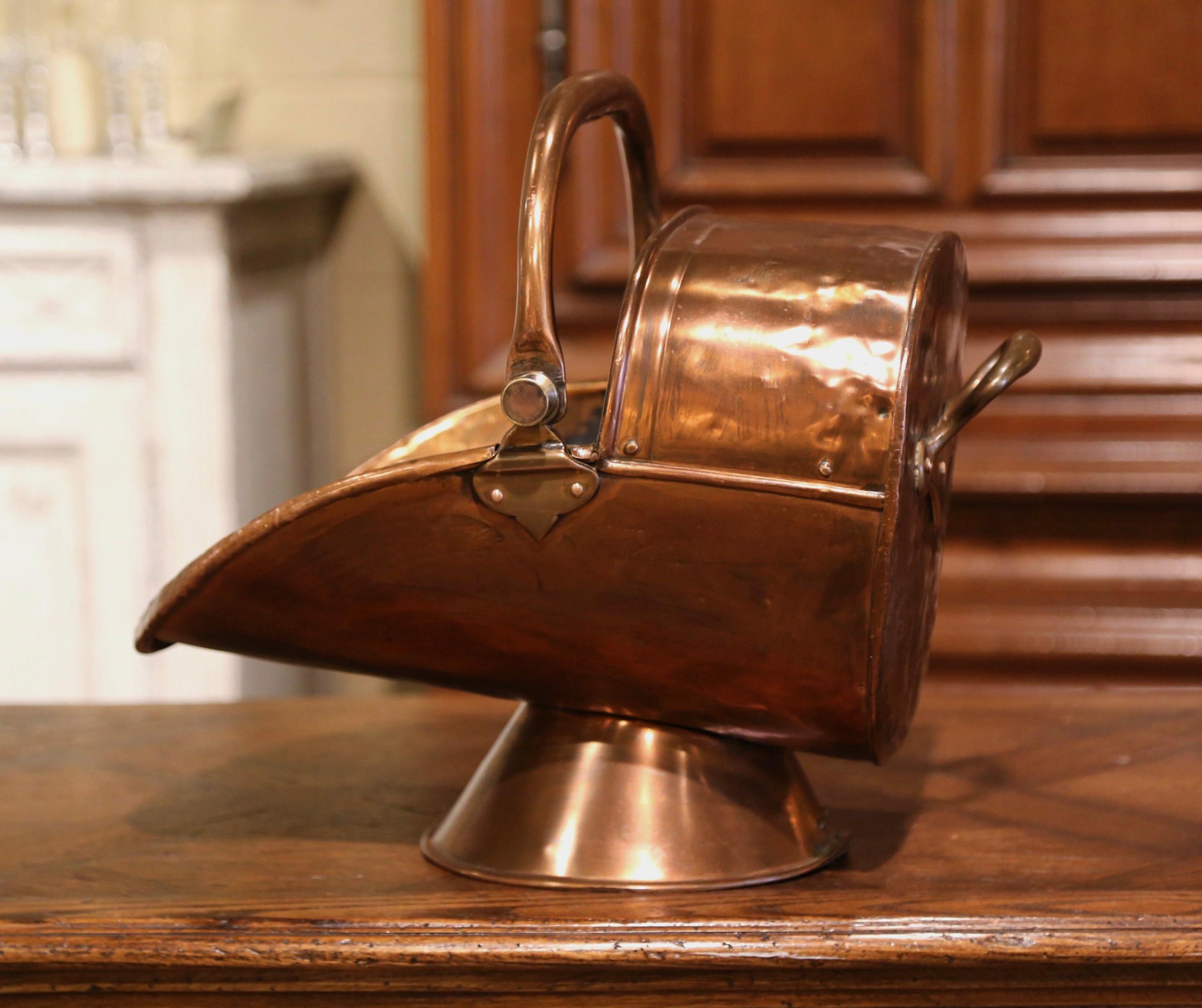 Country Mid-19th Century French Copper and Brass Coal Bucket with Dual Handles