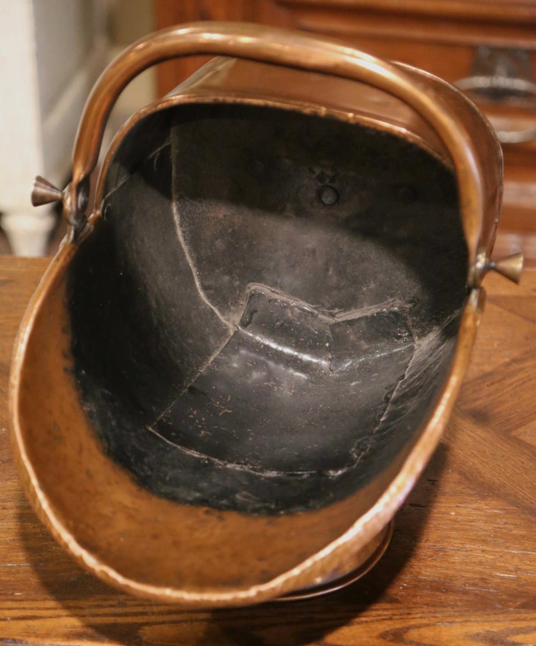 Mid19th Century French Copper and Brass Coal Bucket with Dual Handles