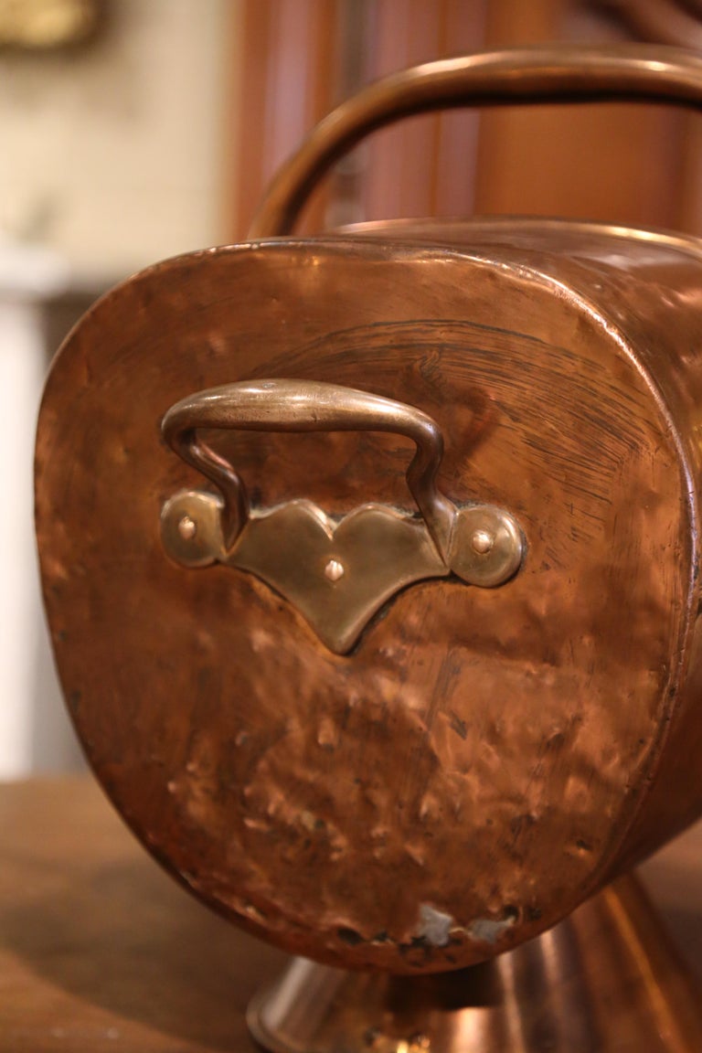 Mid19th Century French Copper and Brass Coal Bucket with Dual Handles