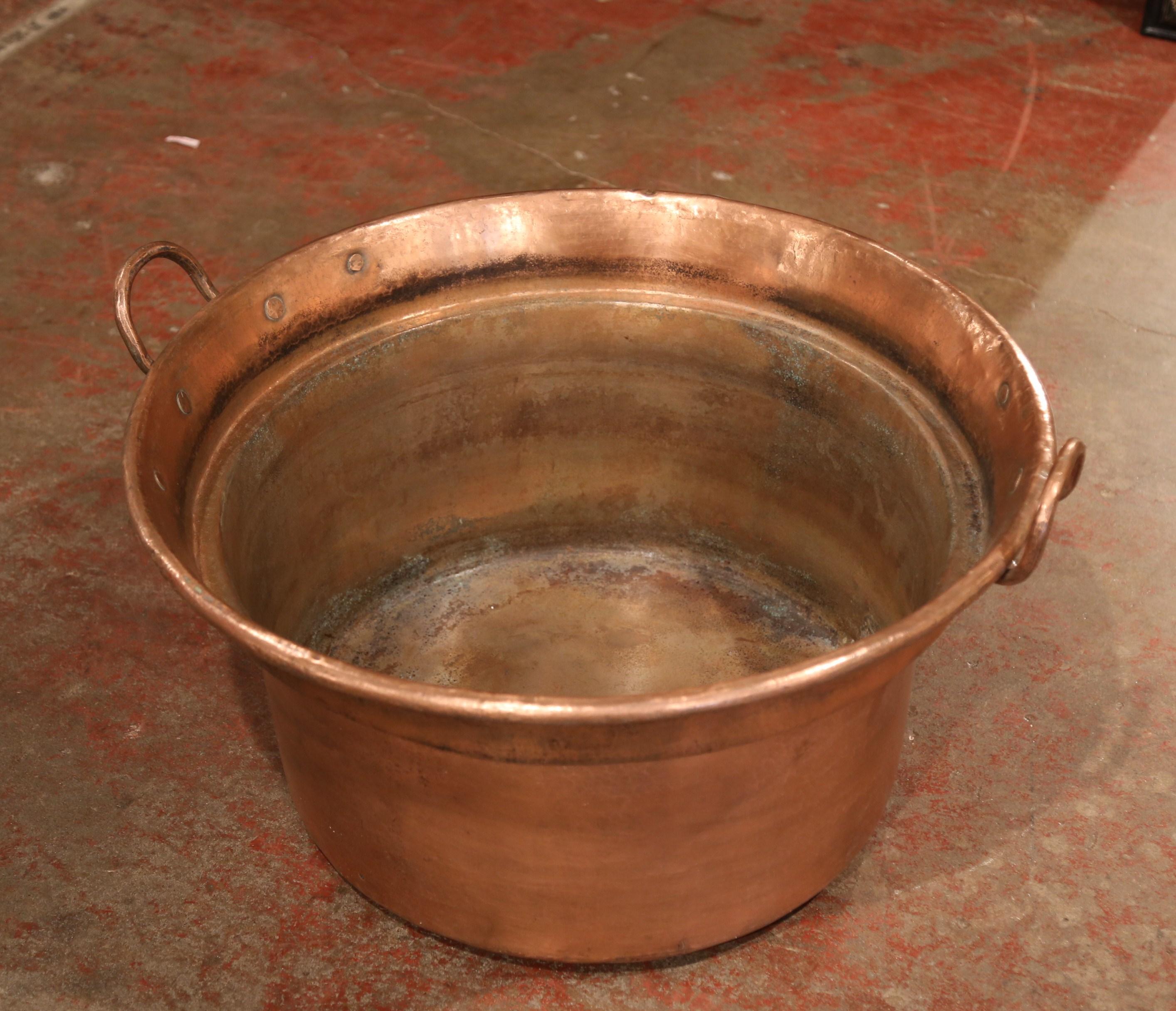 Country Mid-19th Century French Copper and Brass Jelly Boiling Bowl from Normandy
