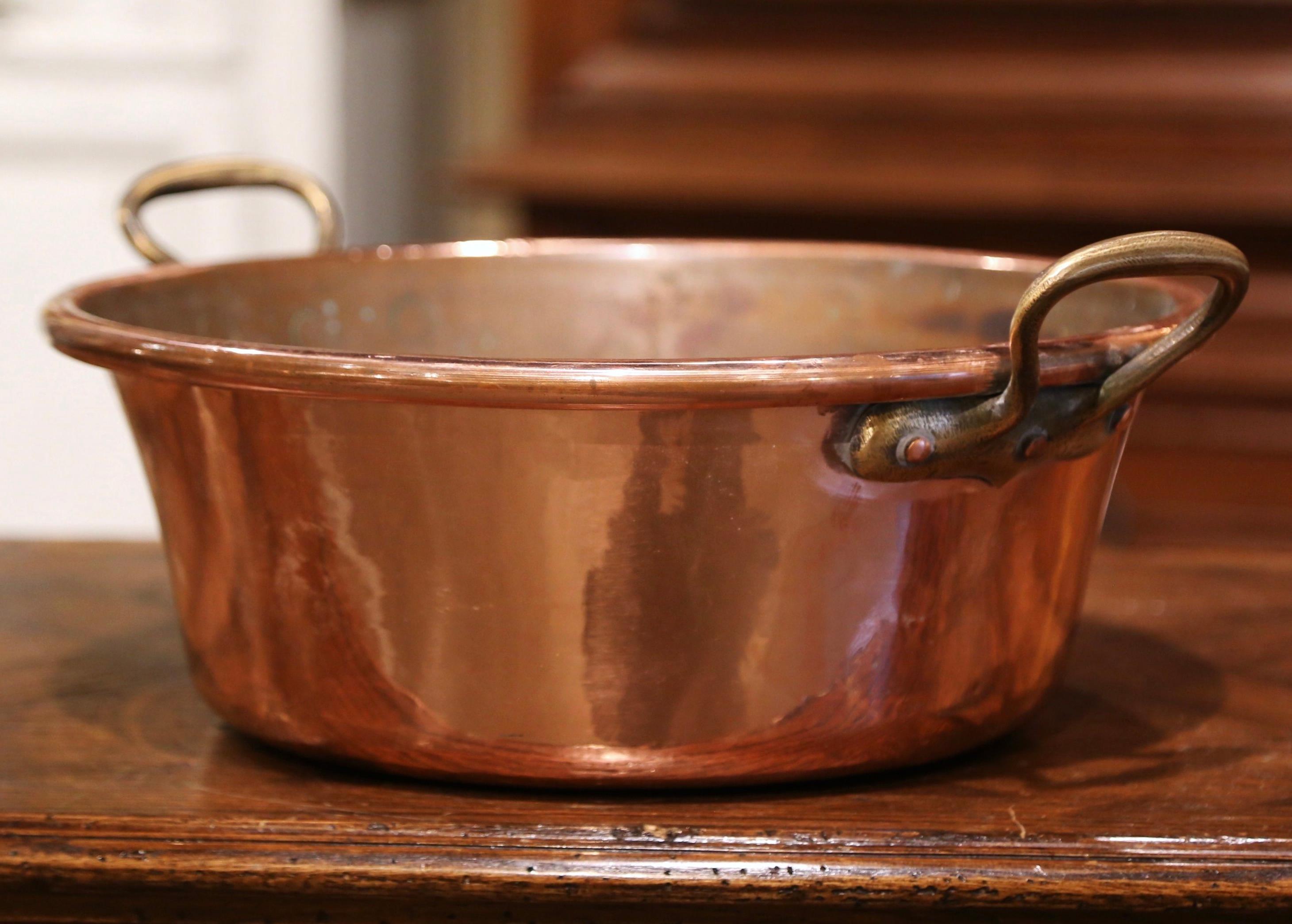 Country Mid-19th Century French Copper and Brass Jelly Boiling Bowl from Normandy