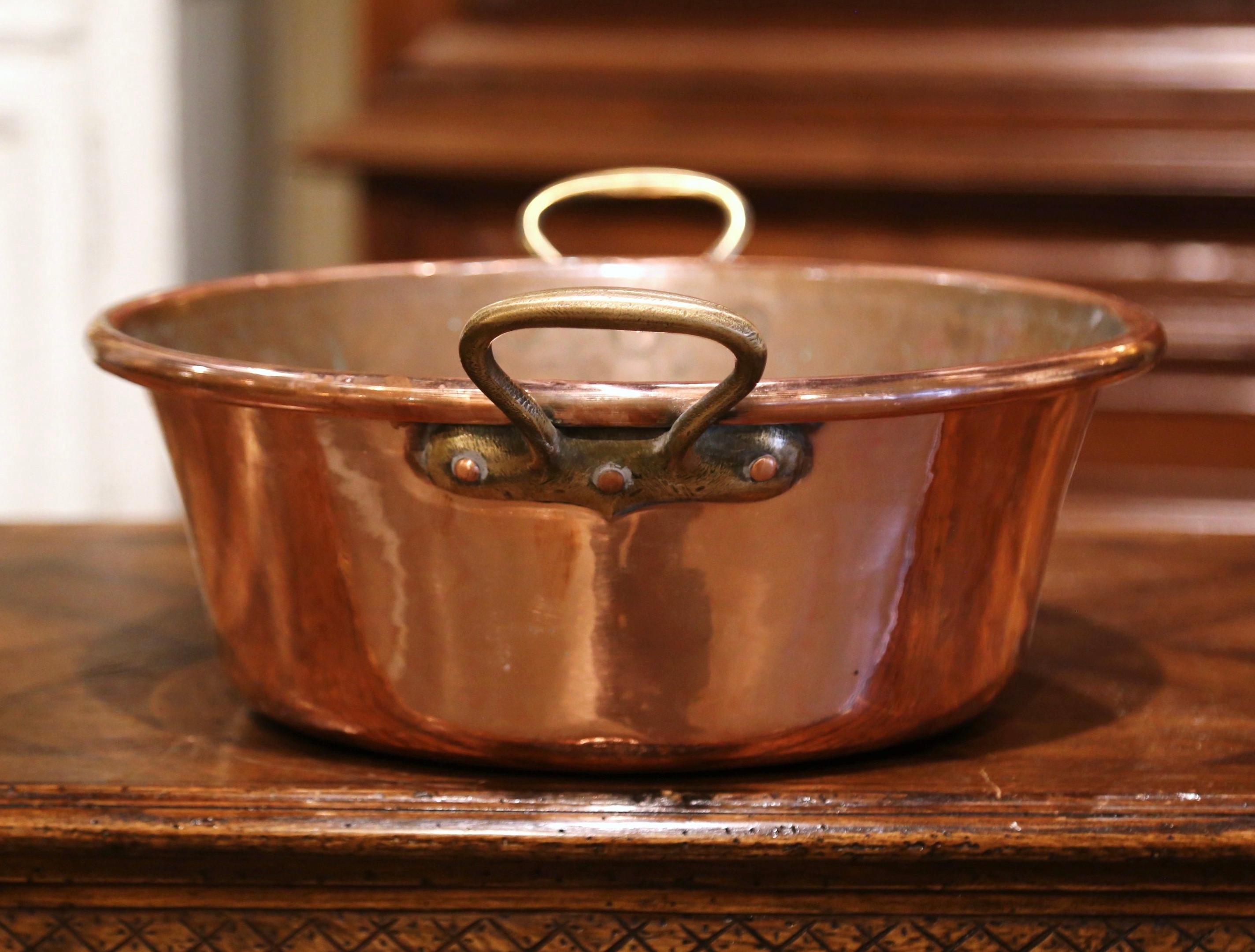Mid-19th Century French Copper and Brass Jelly Boiling Bowl from Normandy In Excellent Condition In Dallas, TX
