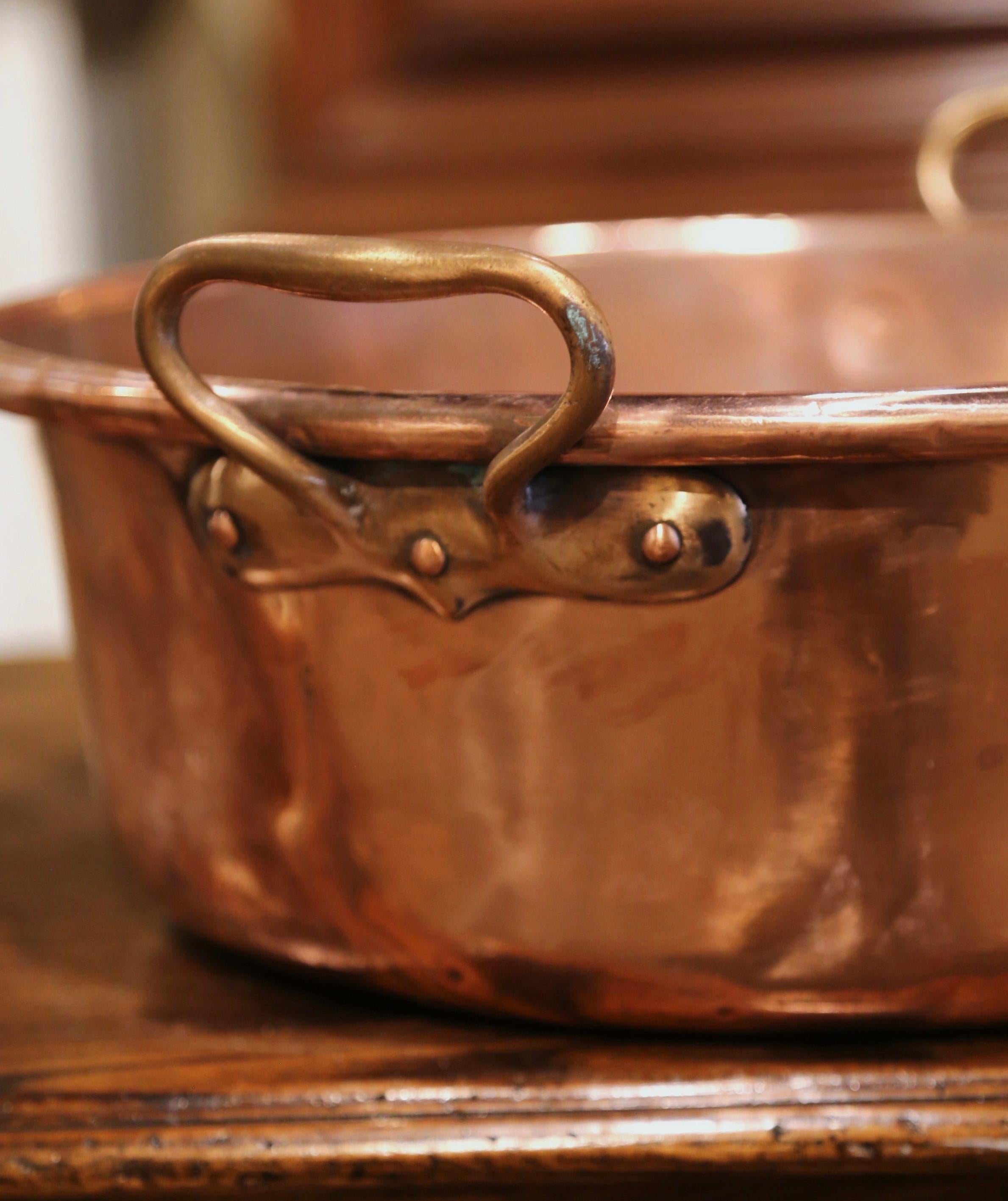 Mid-19th Century French Copper and Brass Jelly Boiling Bowl with Handles 1