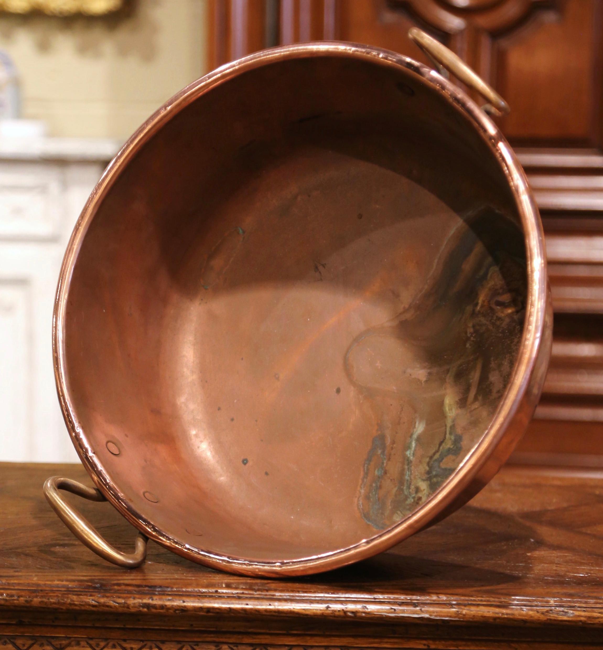 Mid-19th Century French Copper and Brass Jelly Boiling Bowl with Handles 2