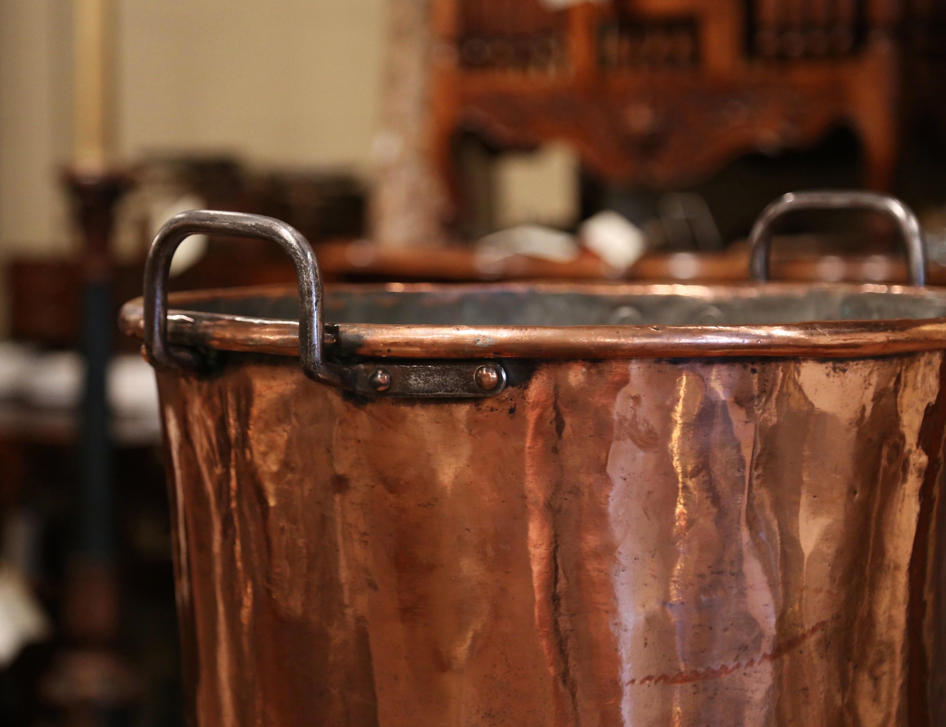 Country Mid-19th Century French Copper and Iron Jelly Boiling Bowl from Normandy