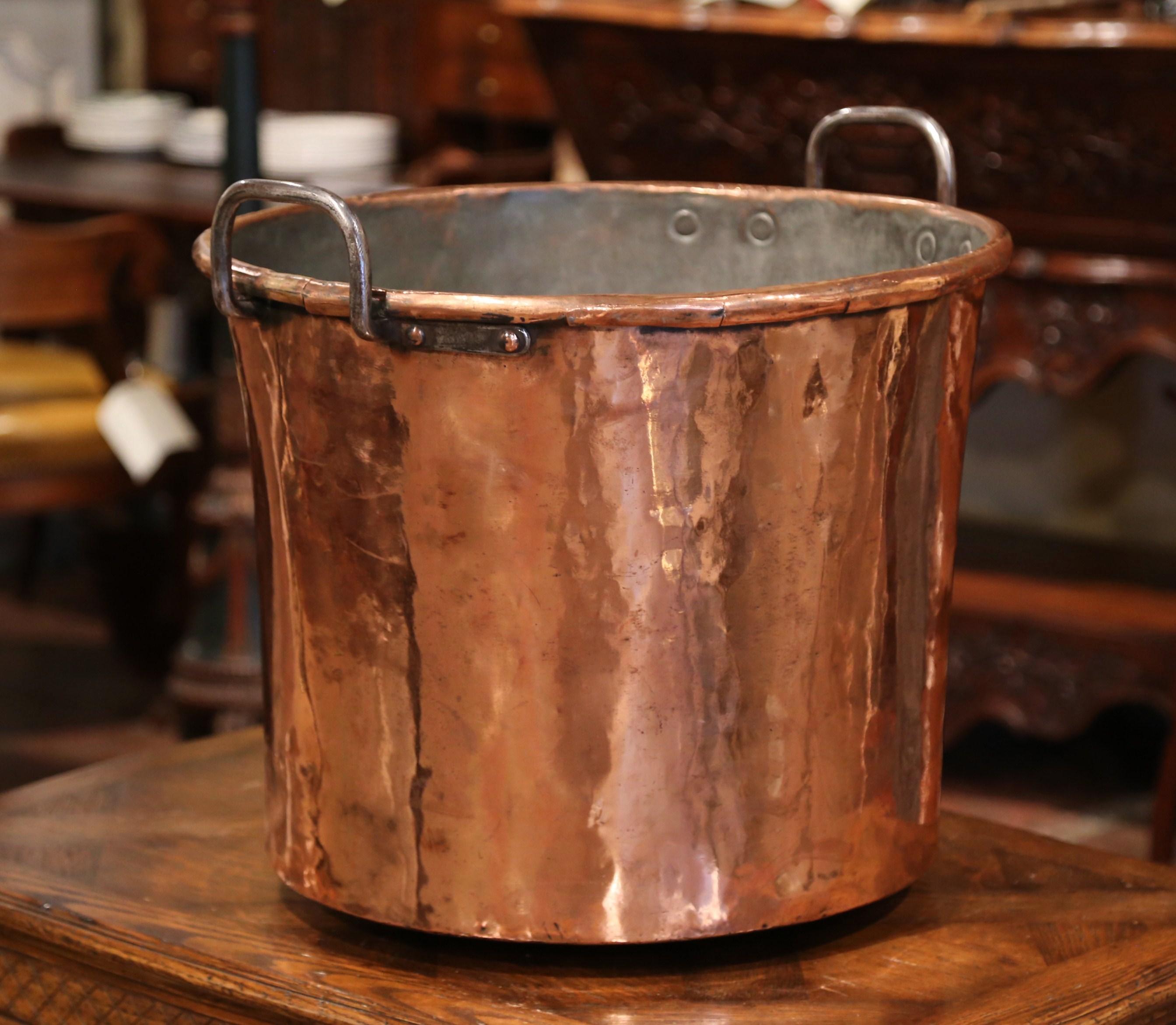 Mid-19th Century French Copper and Iron Jelly Boiling Bowl from Normandy In Excellent Condition In Dallas, TX