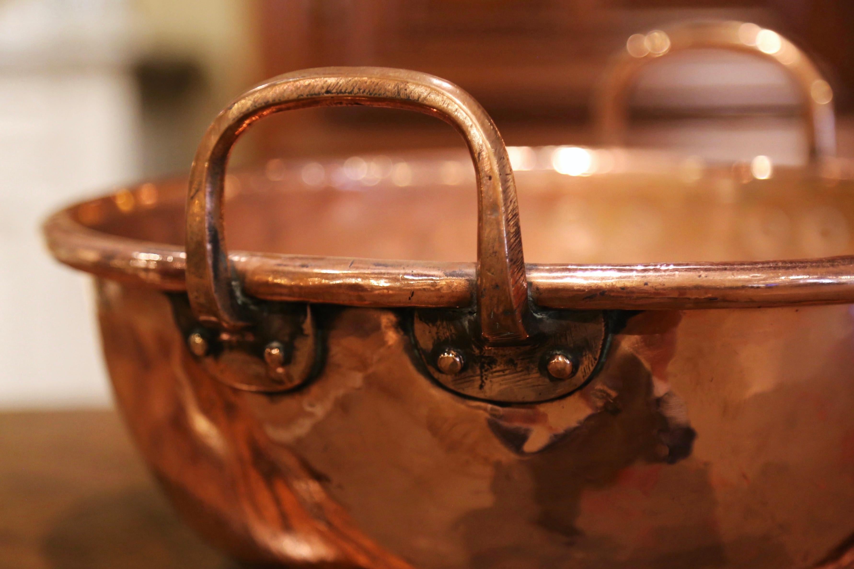 Hand-Crafted Mid-19th Century French Copper Jelly and Jam Boiling Bowl with Brass Handles