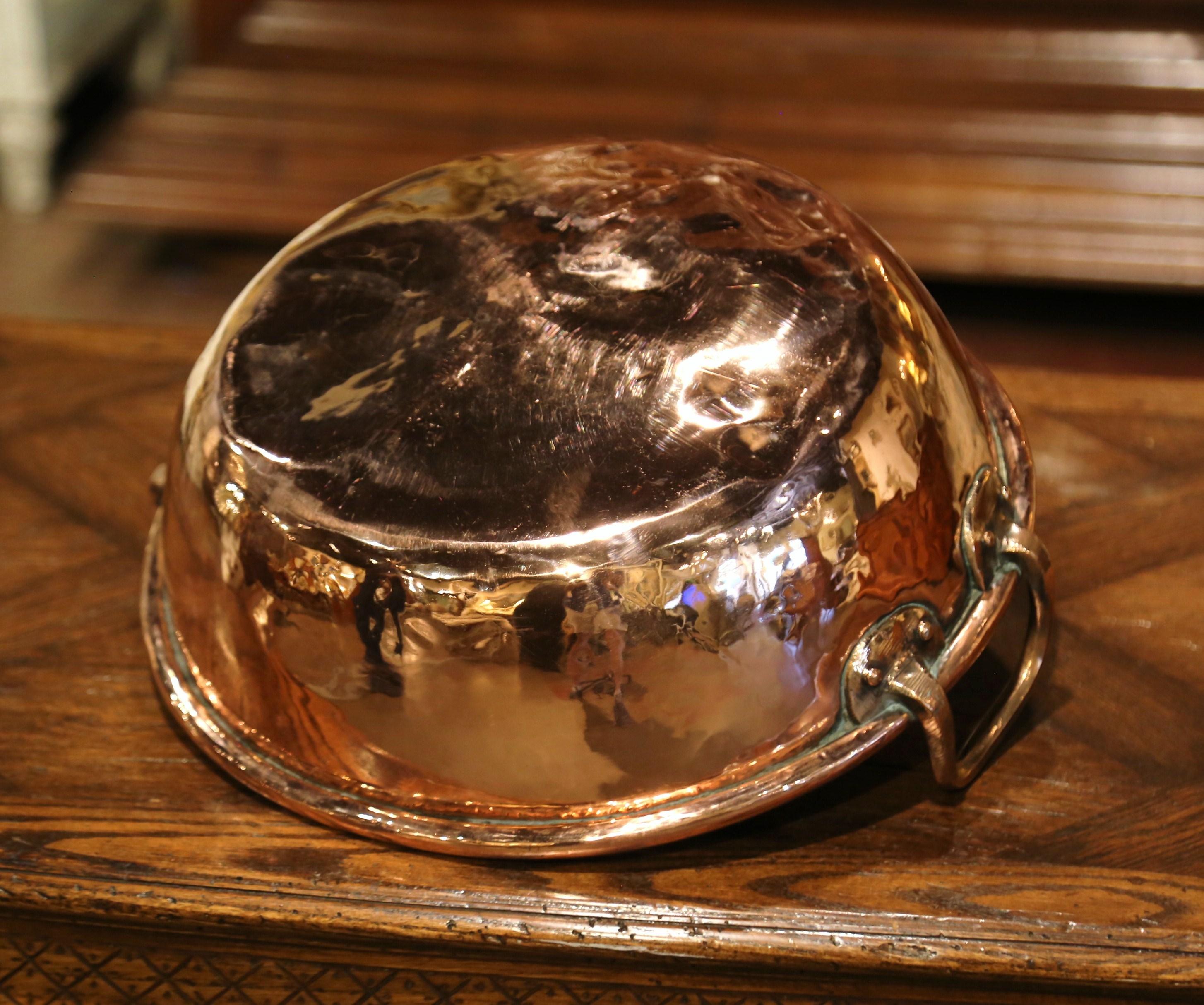 Mid-19th Century French Copper Jelly and Jam Boiling Bowl with Brass Handles 1