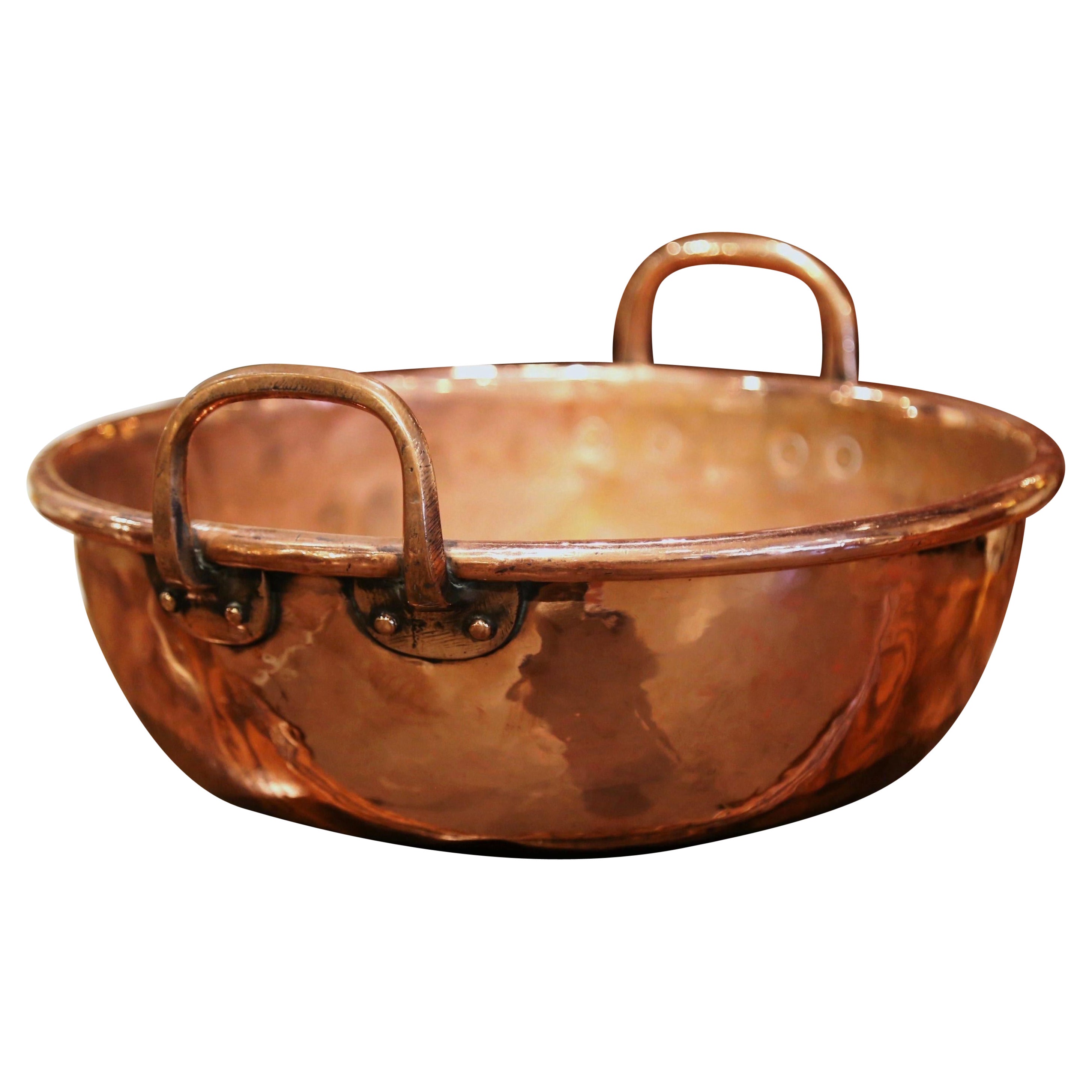 Mid-19th Century French Copper Jelly and Jam Boiling Bowl with Brass Handles