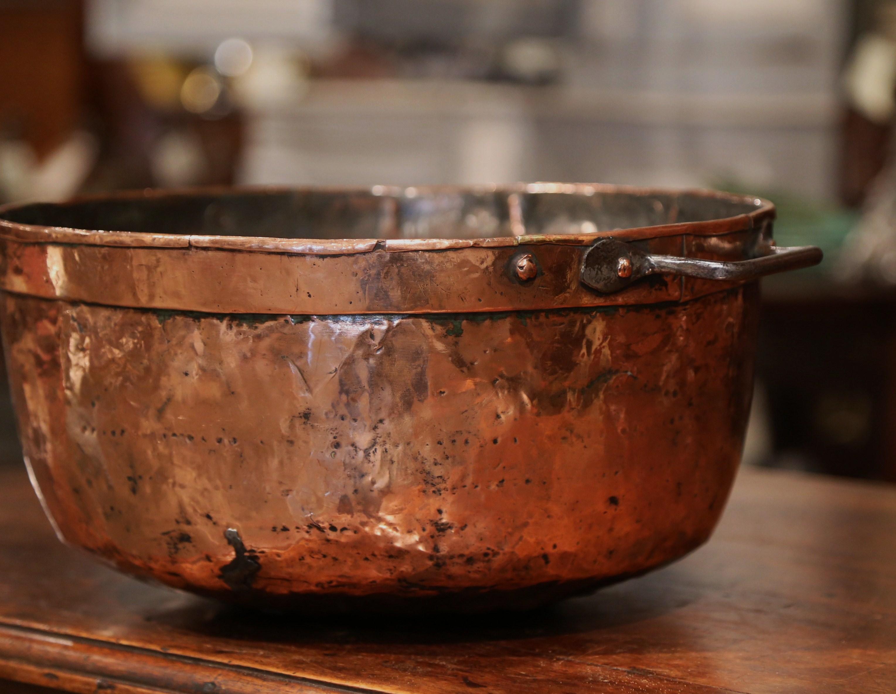 Rustic Mid-19th Century French Copper Jelly and Jam Boiling Bowl with Handles