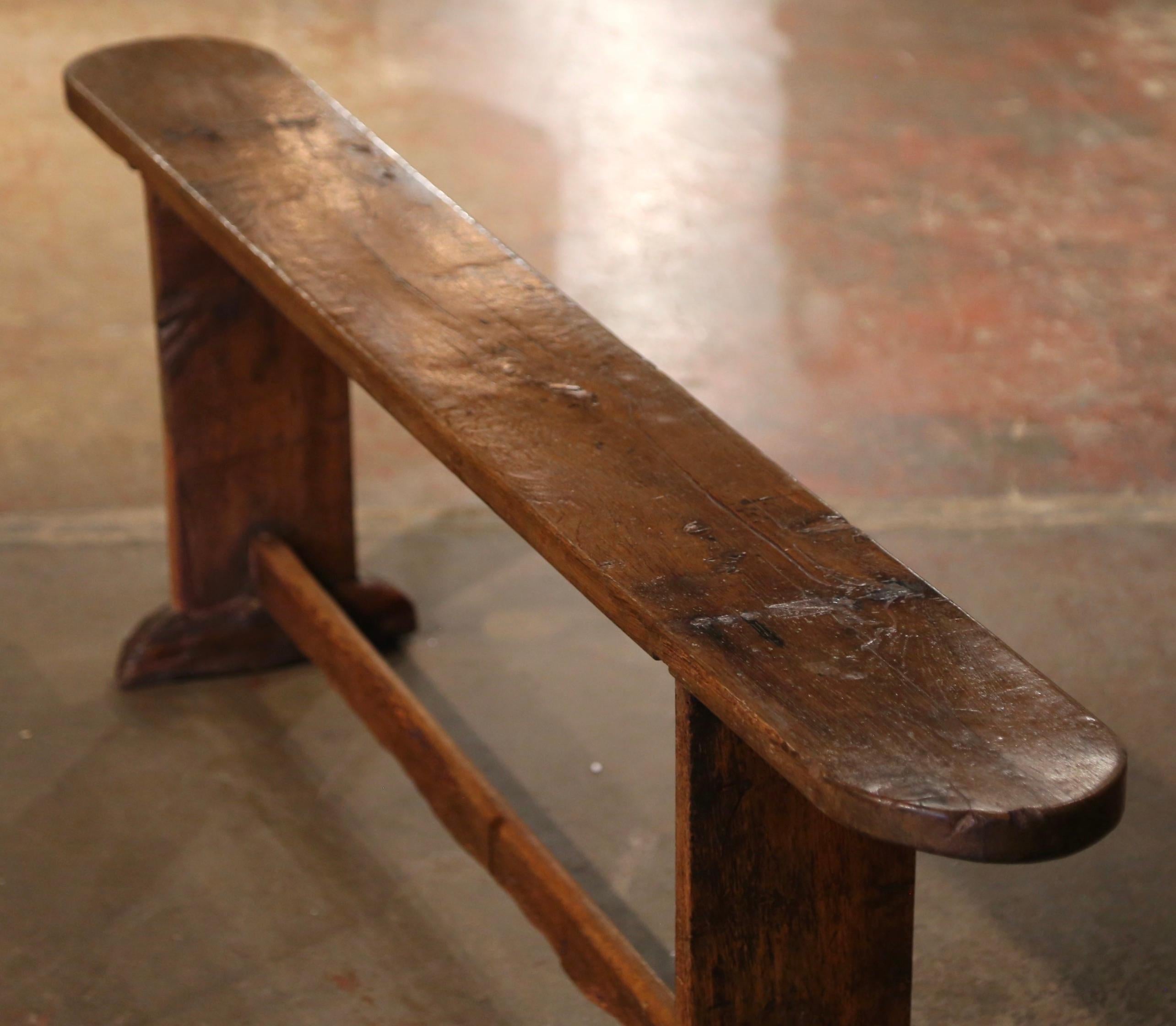 Hand-Carved Mid-19th Century French Country Carved Oak Bench from Normandy For Sale