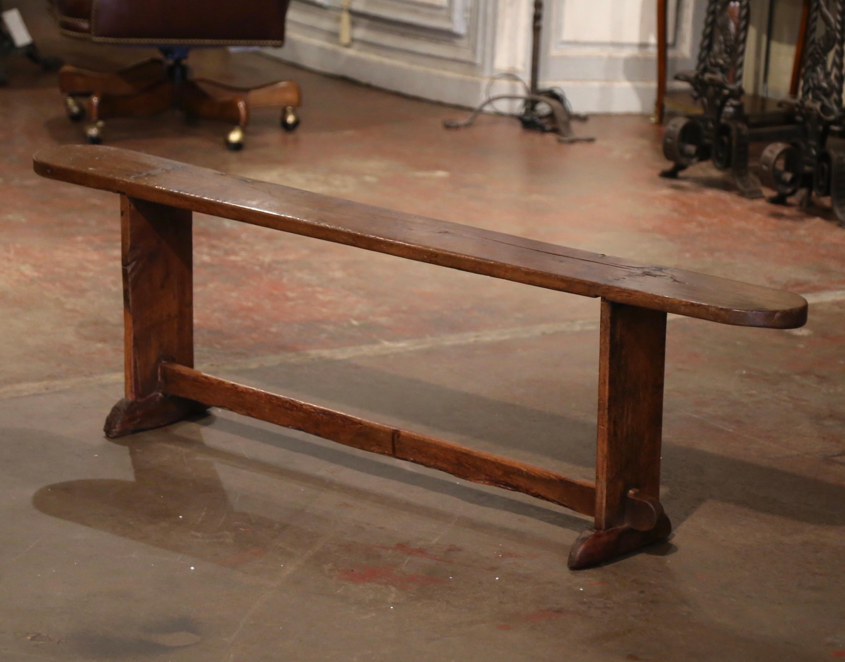 Mid-19th Century French Country Carved Oak Bench from Normandy 1