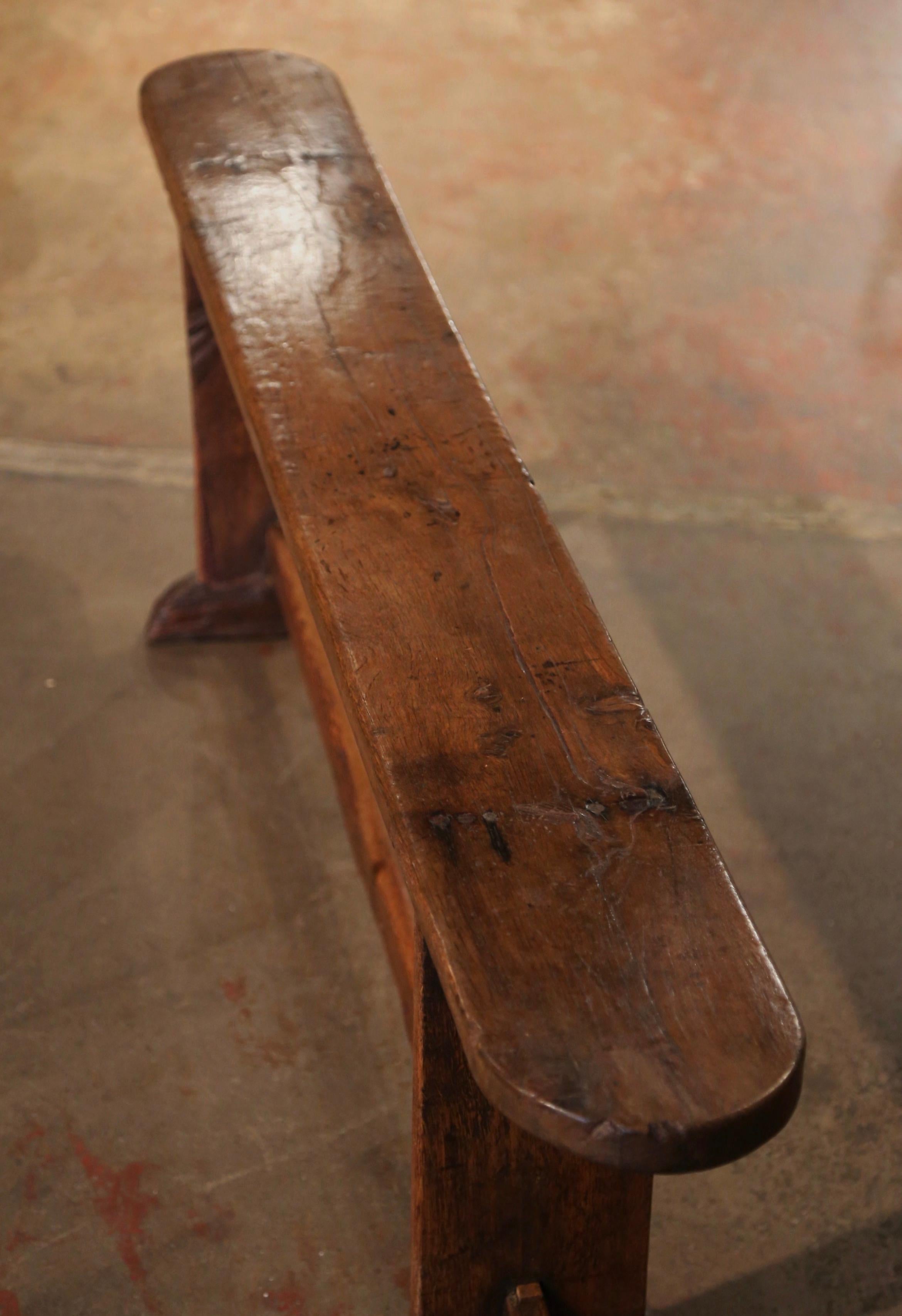 Mid-19th Century French Country Carved Oak Bench from Normandy For Sale 2