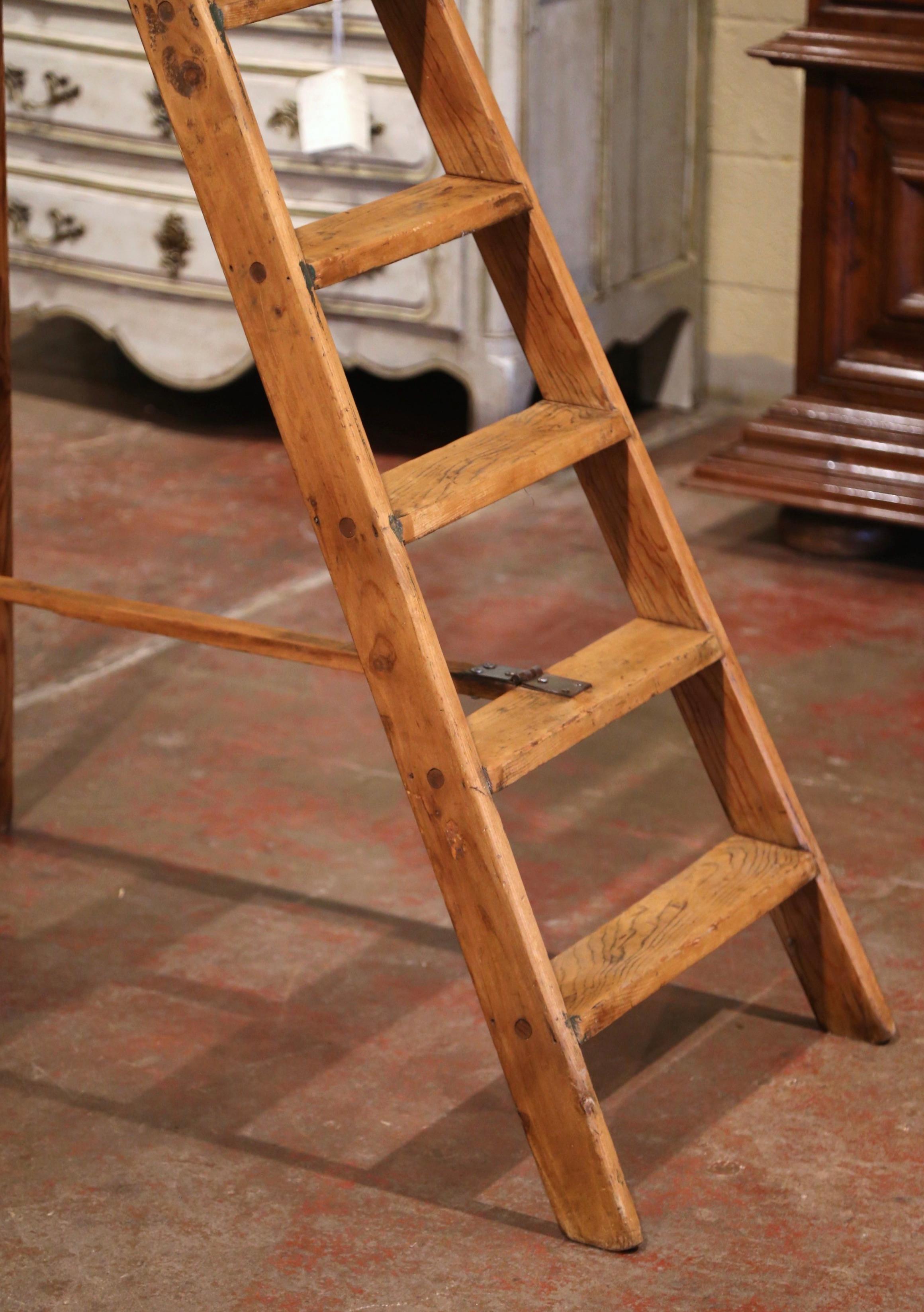 Mid-19th Century French Country Carved Pine Library Step Ladder from Normandy 2